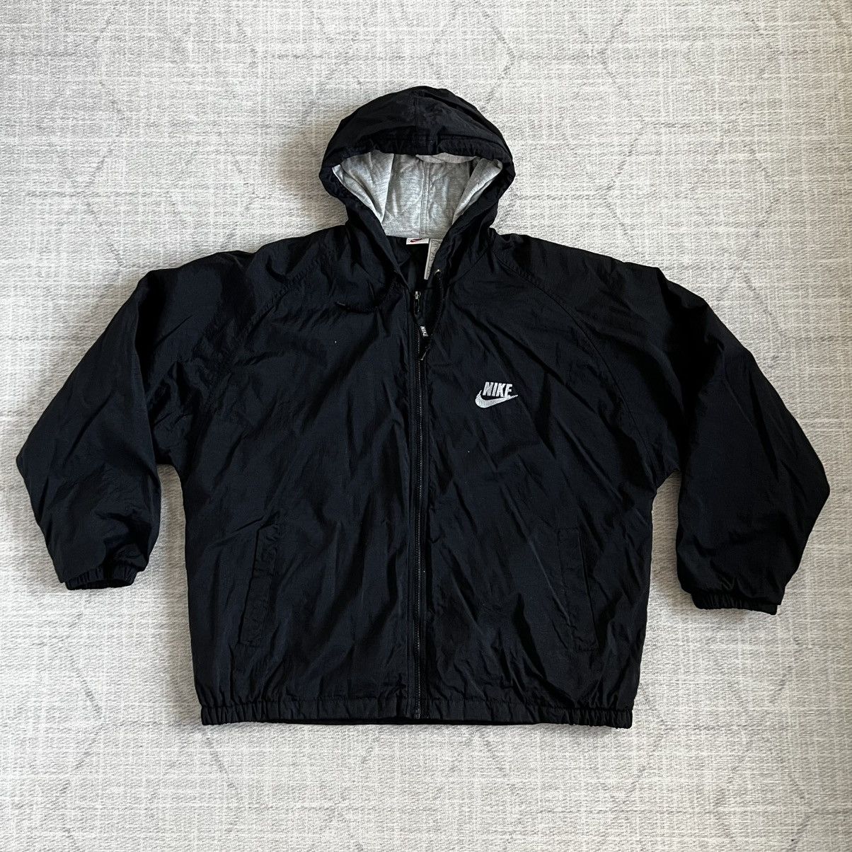 Nike Vintage 1990s Nike Air Swoosh Black Hooded Puffer Jacket Size US XL / EU 56 / 4 - 1 Thumbnail