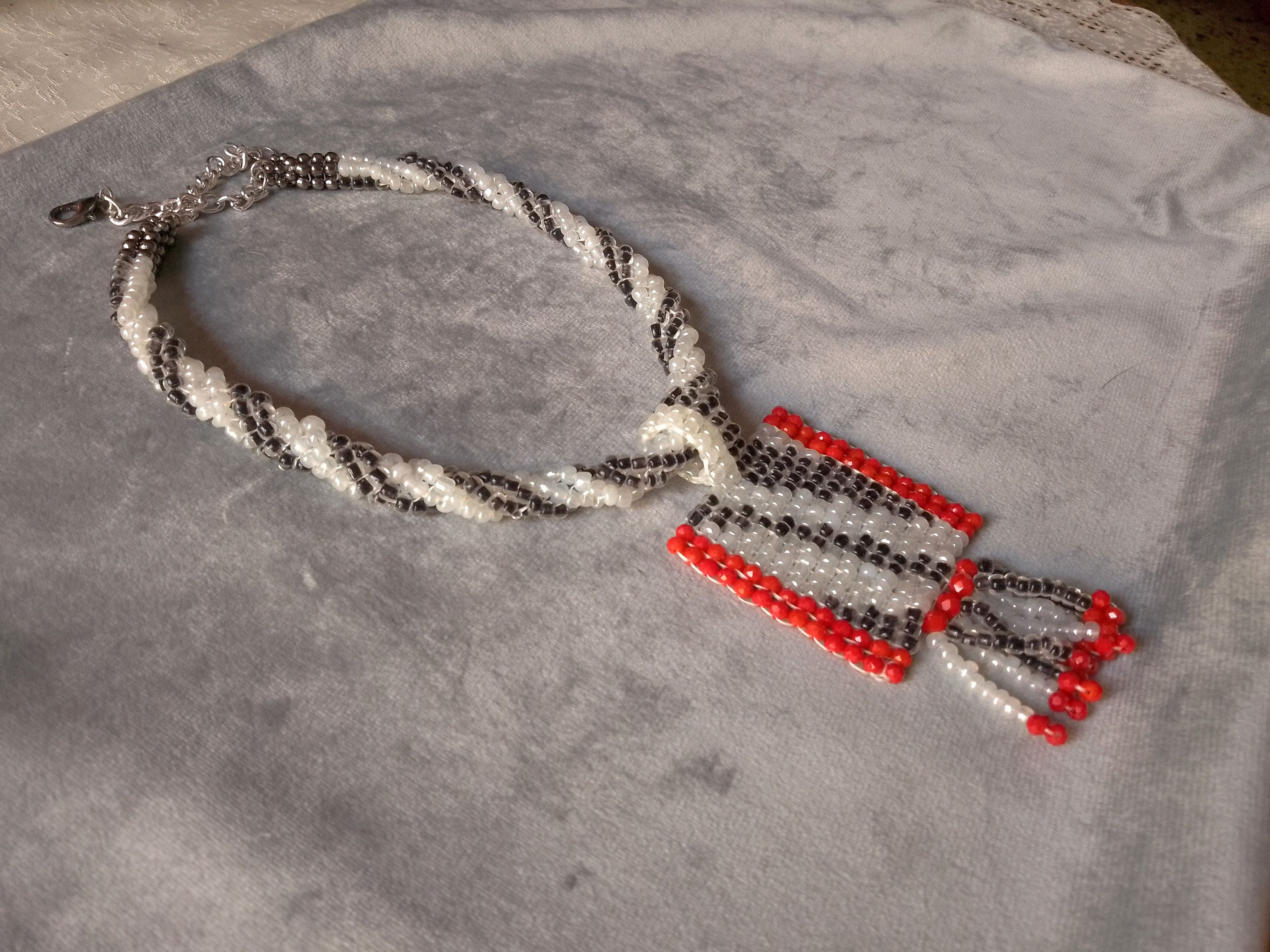 Handmade Necklace Zebra Pattern Beaded Pendant Glass Crystal Size ONE SIZE - 3 Thumbnail