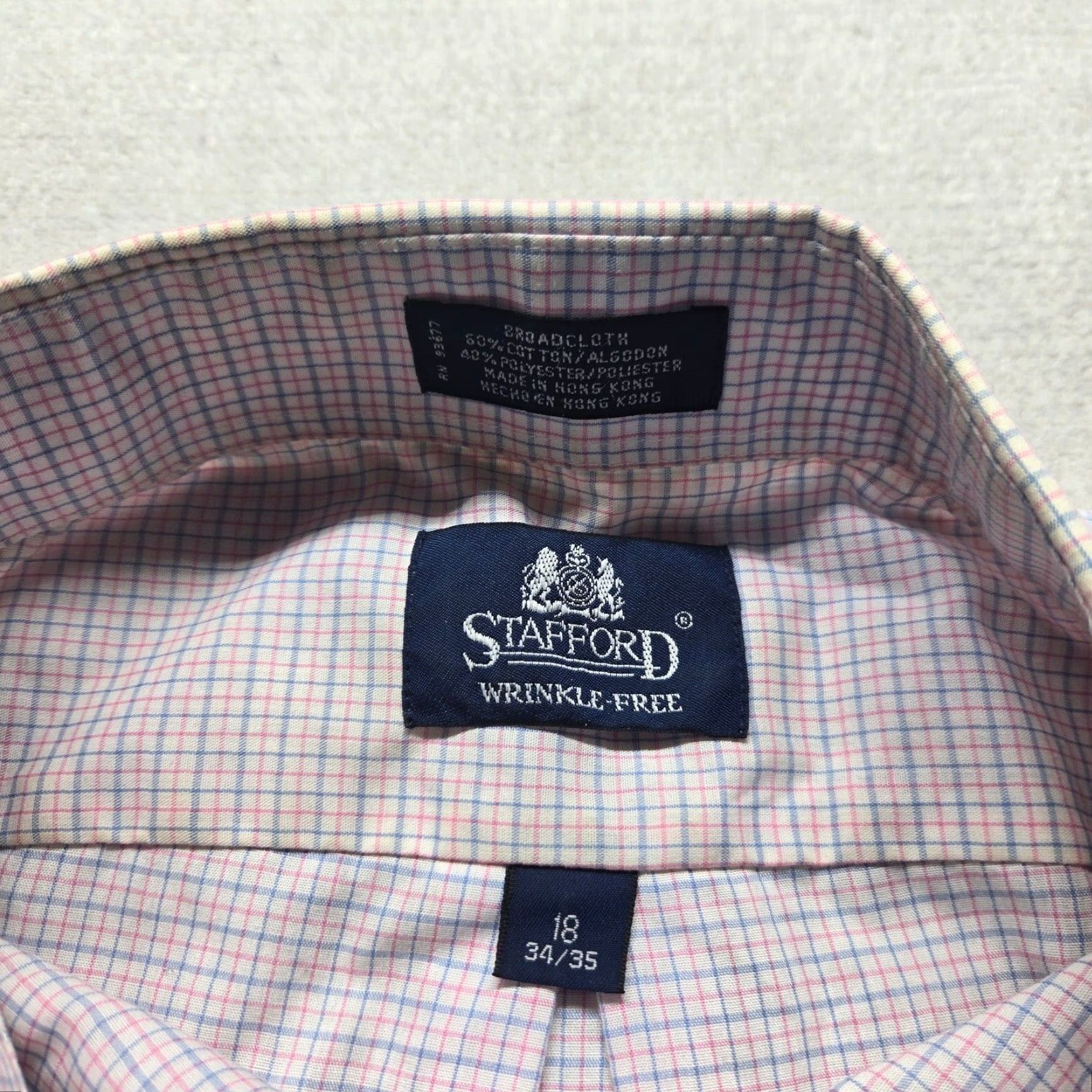 Stafford Stafford Easy Care Travel Shirt Pink White Checkered Short Sleeve Men's 18 Size US XXL / EU 58 / 5 - 3 Thumbnail