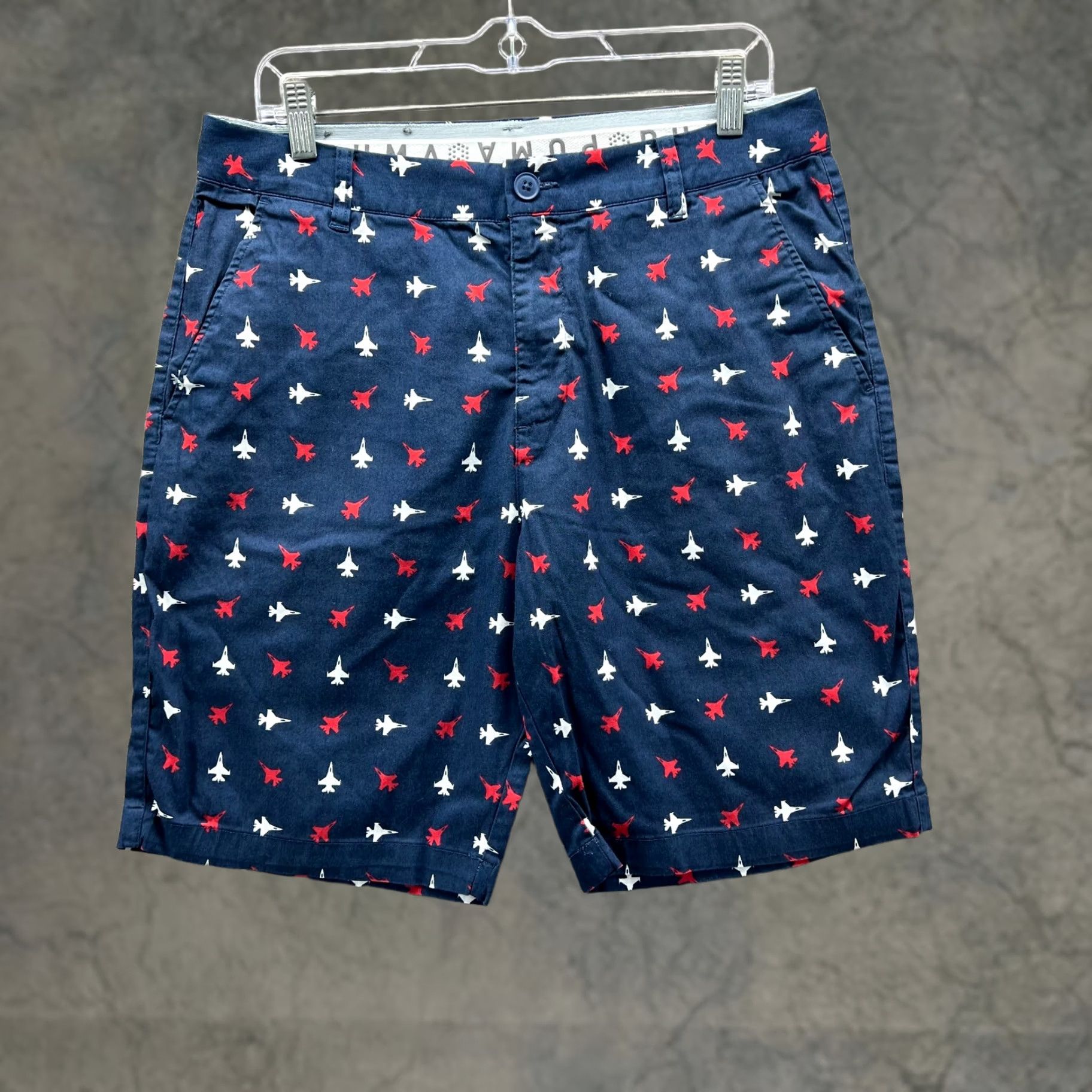 Puma PUMA Shorts Men 32 Adult Blue Navy Chino Flat Front Casual AOP Pattern Solid Wallie Jets Regular Inseam 9 in Mens Size US 32 / EU 48 - 1 Thumbnail