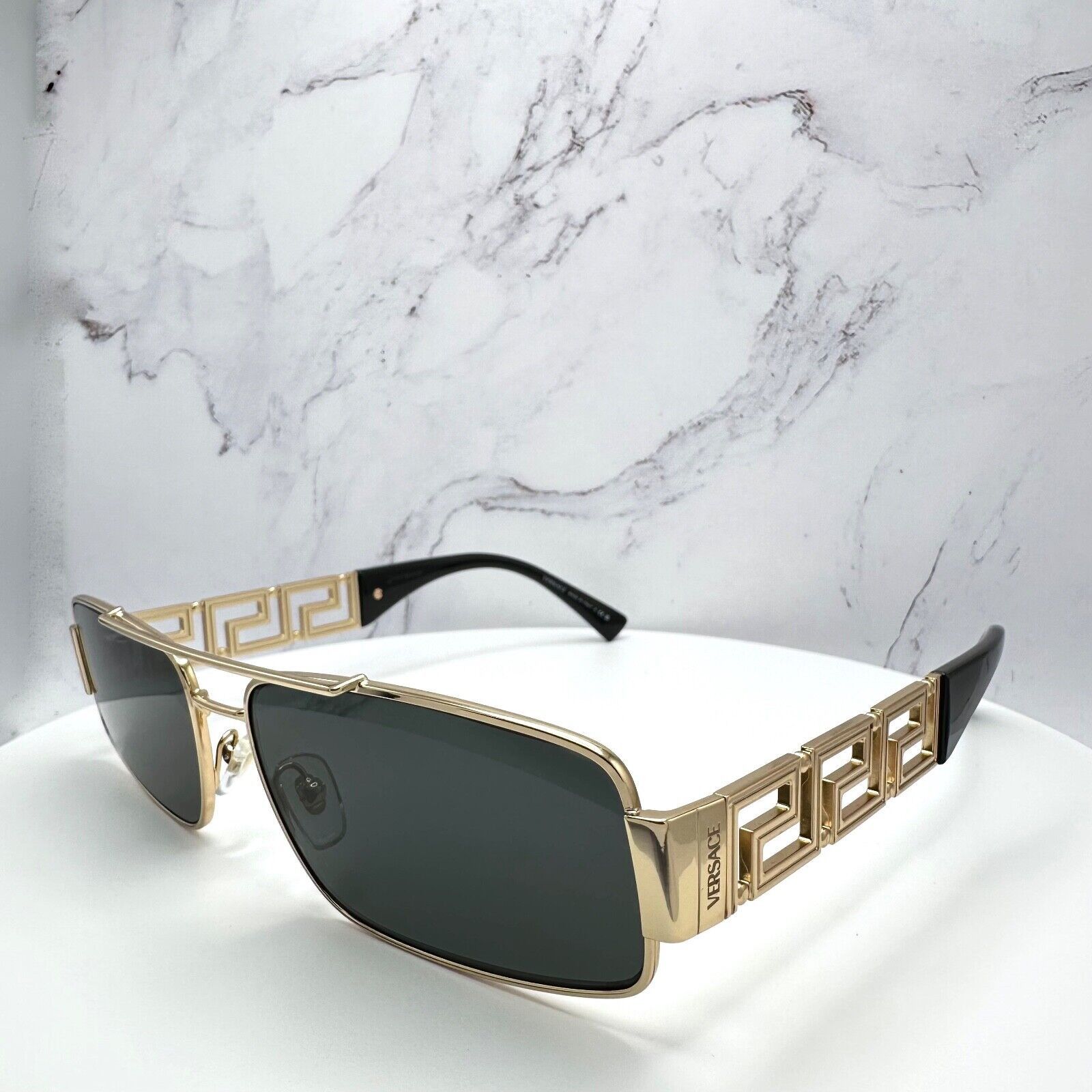 Versace Versace Sunglasses Gold Rectangle Metal Logo Black Retro Size ONE SIZE - 10 Thumbnail
