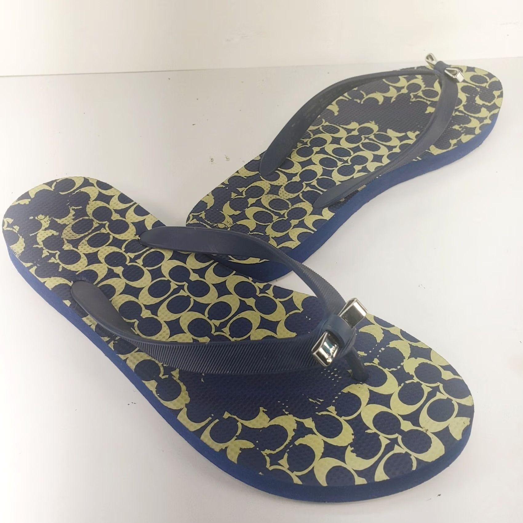 Coach Coach Amel Sig C Flip-Flop Sandals Navy Blue Women SZ 9-10 B Logo Bow Sandals Vintage No Size US 7 / IT 37 - 2 Thumbnail