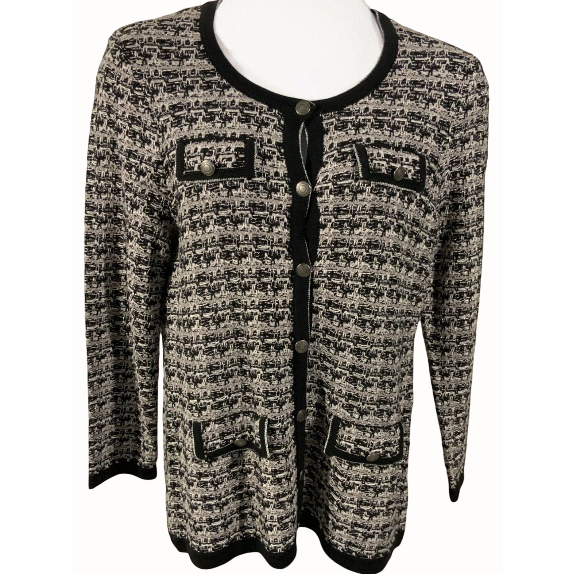 Preston & York Preston & York Textured Cardigan Black White New Large Size L / US 10 / IT 46 - 1 Thumbnail