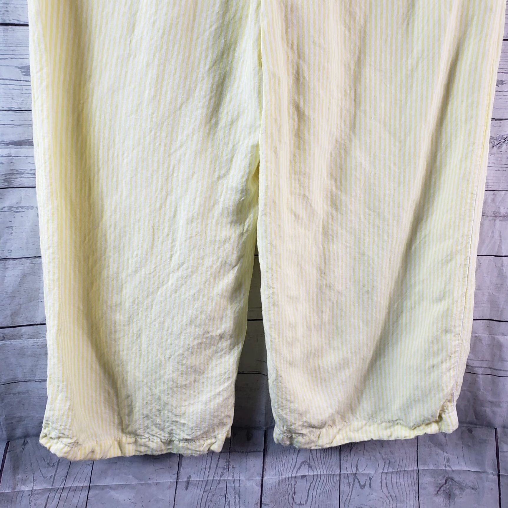 Ann Taylor VINTAGE Ann Taylor LOFT Womens Crop Wide Leg Pants Sz Medium Yellow Stripe Linen Blend Size 32" / US 10 / IT 46 - 5 Thumbnail