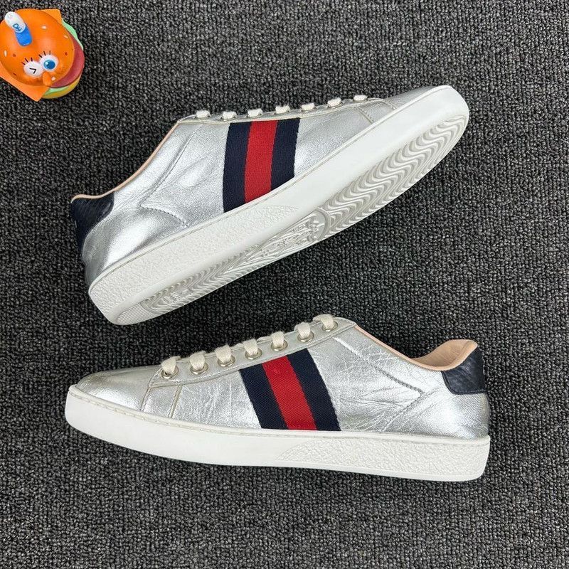 Gucci Gucci Classic Silver Leather Sneakers - Size US 5 / EU 37 - 4 Thumbnail