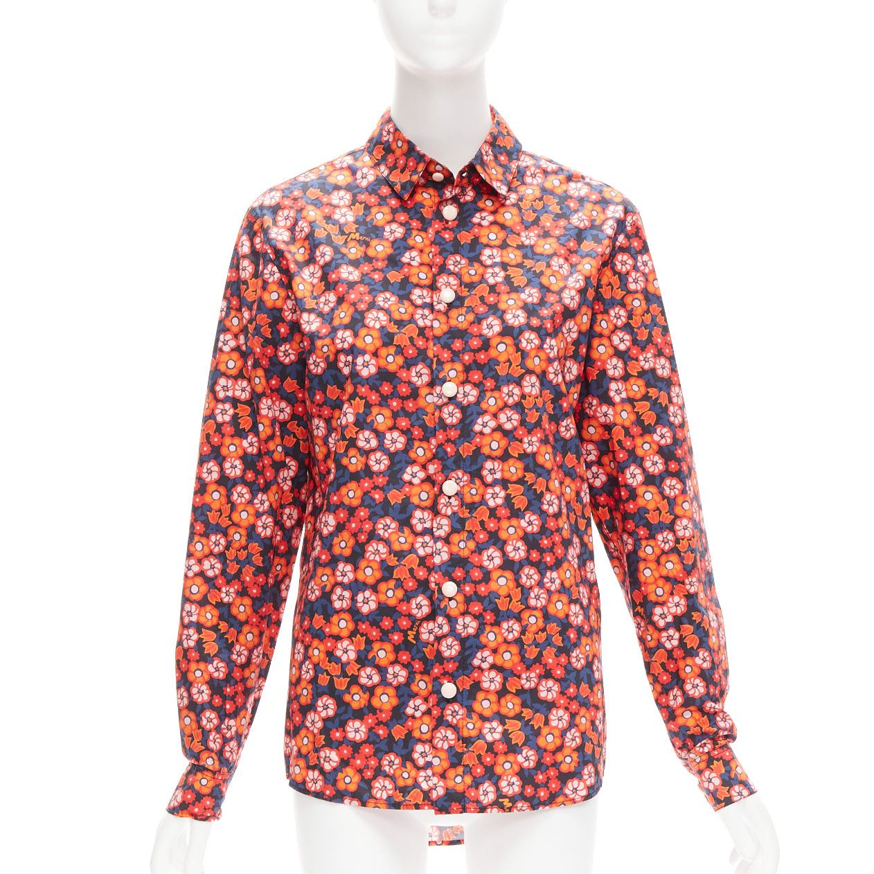 image of Marni 100% Cotton Red Blue Floral Print Long Sleeve Shirt Top It38 Xs, Women's