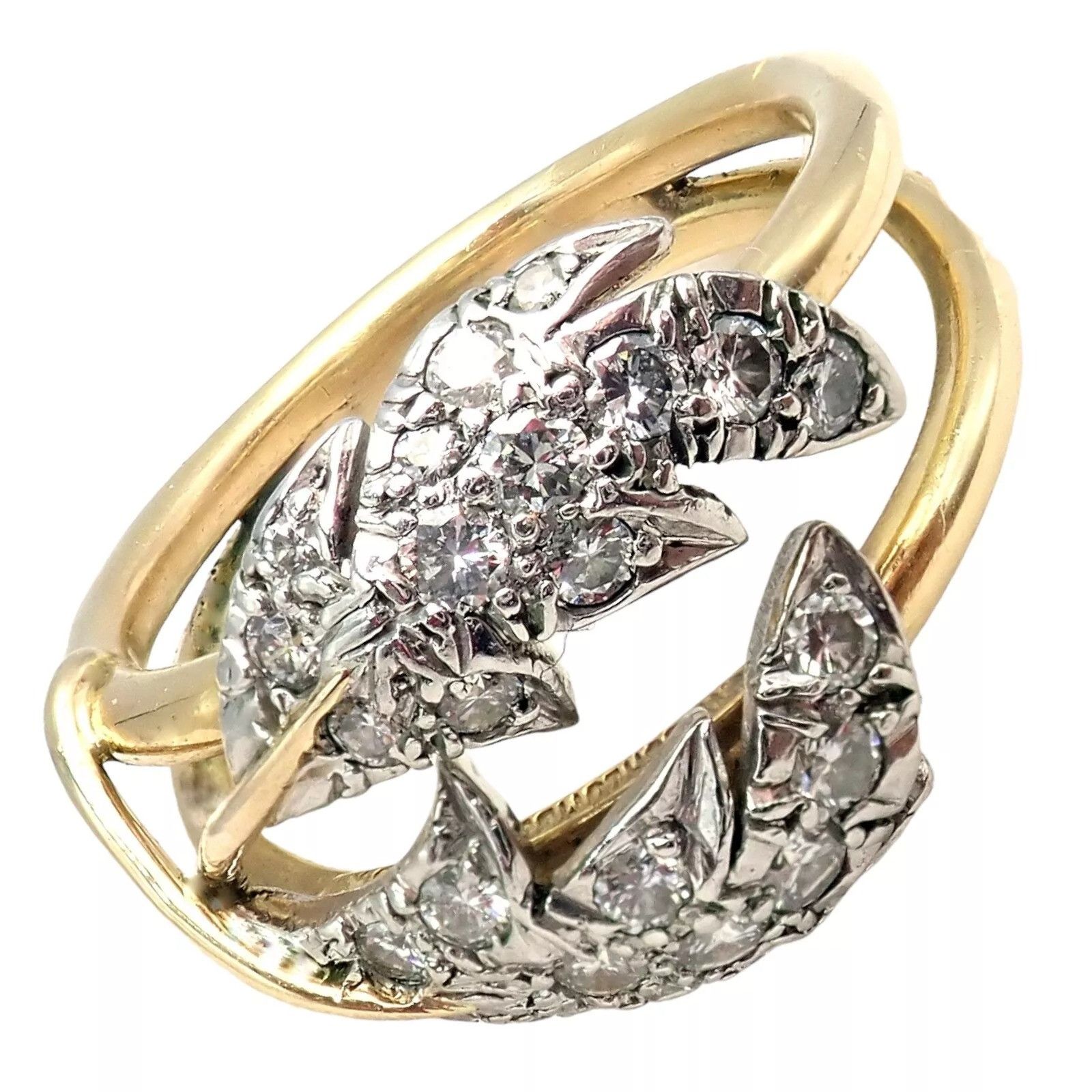 Tiffany & Co. Tiffany & Co. Diamond Yellow Gold Platinum Two Leaf Ring Size ONE SIZE - 11 Thumbnail