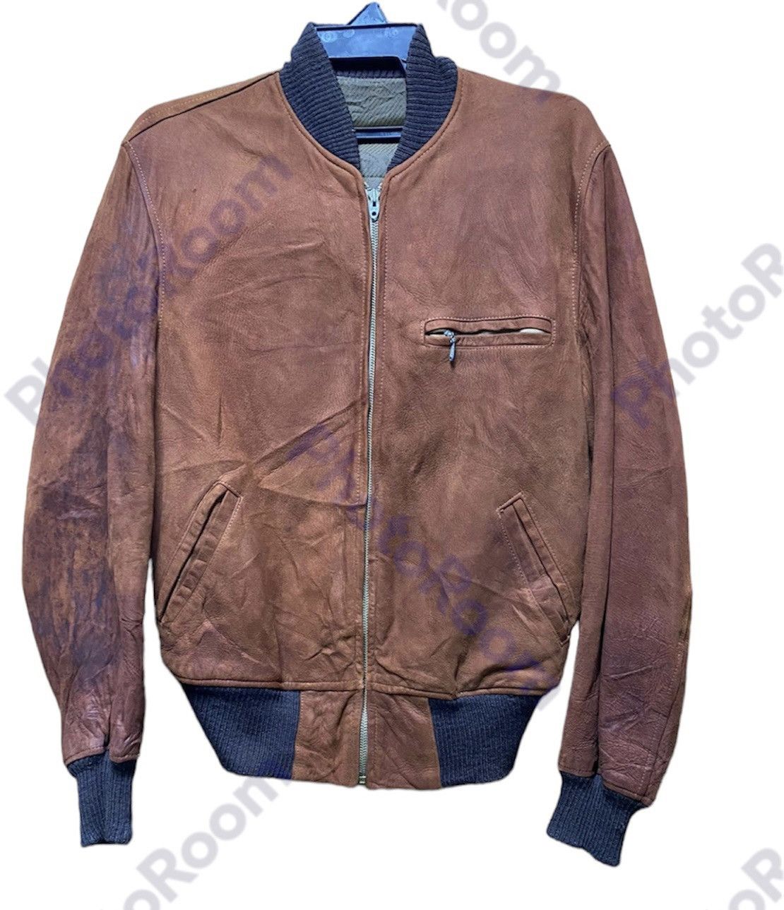 Designer × Vintage Vintage 70s Leather Bomber Jacket Zip Lightning Size US M / EU 48-50 / 2 - 1 Thumbnail