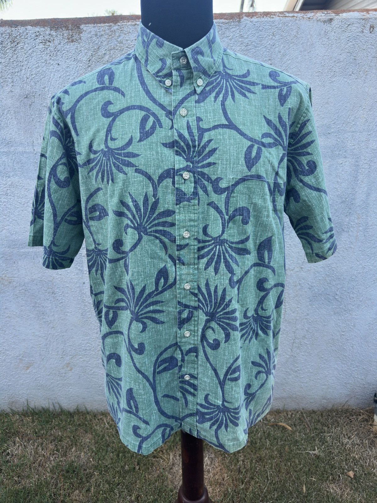 Reyn Spooner Classic Green/Blue Hawaiian Print Men's L