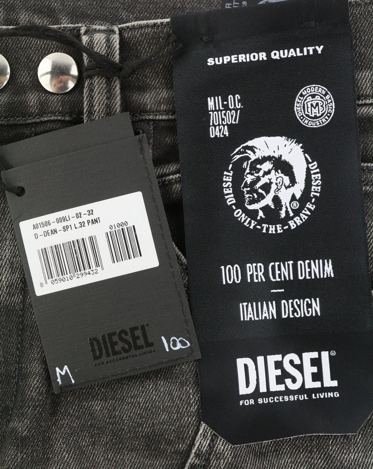 Diesel D-DEAN 009LI W32/L32 Black Faded Slim Stretch Jeans 86756 Size US 32 / EU 48 - 6 Thumbnail