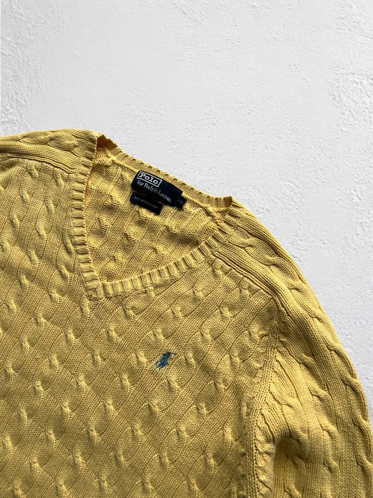 Polo Ralph Lauren × Vintage POLO RALPH LAUREN KNITTED SUN YELLOW SWEATER V NECK Size US XXL / EU 58 / 5 - 4 Thumbnail