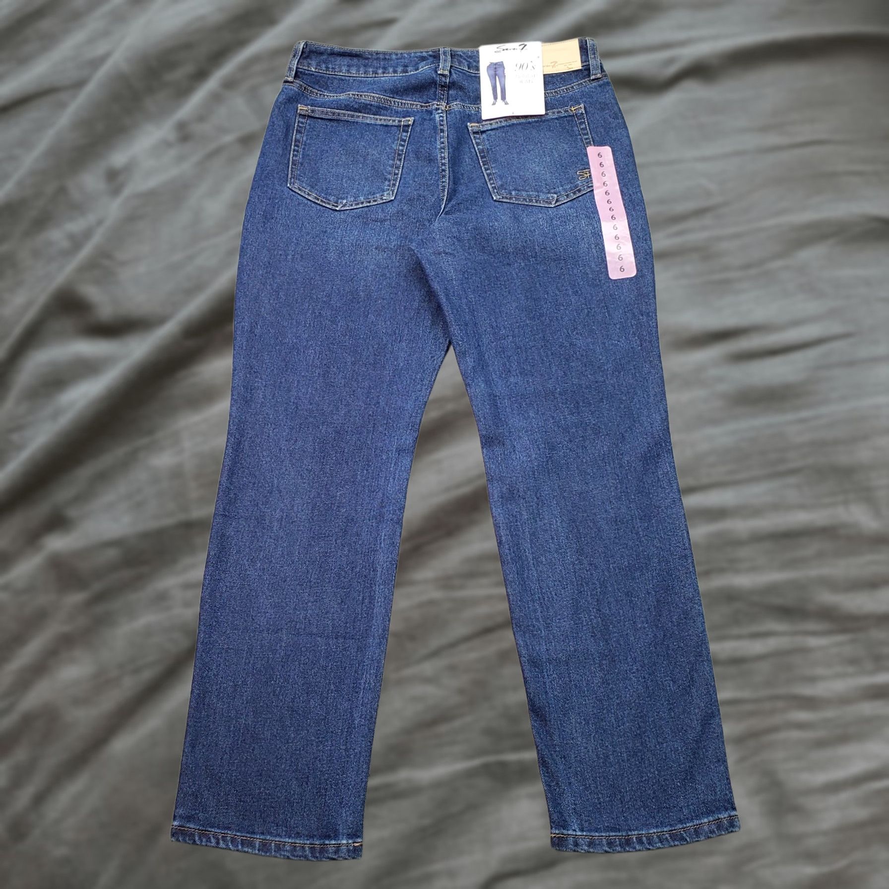 Vintage Seven7 Womens 6 Blue Denim Straight Jeans High Rise Comfort Stretch Signature Whiskered Classic 5-Pocket Regular Rise Jeans Size 28" / US 6 / IT 42 - 1 Thumbnail