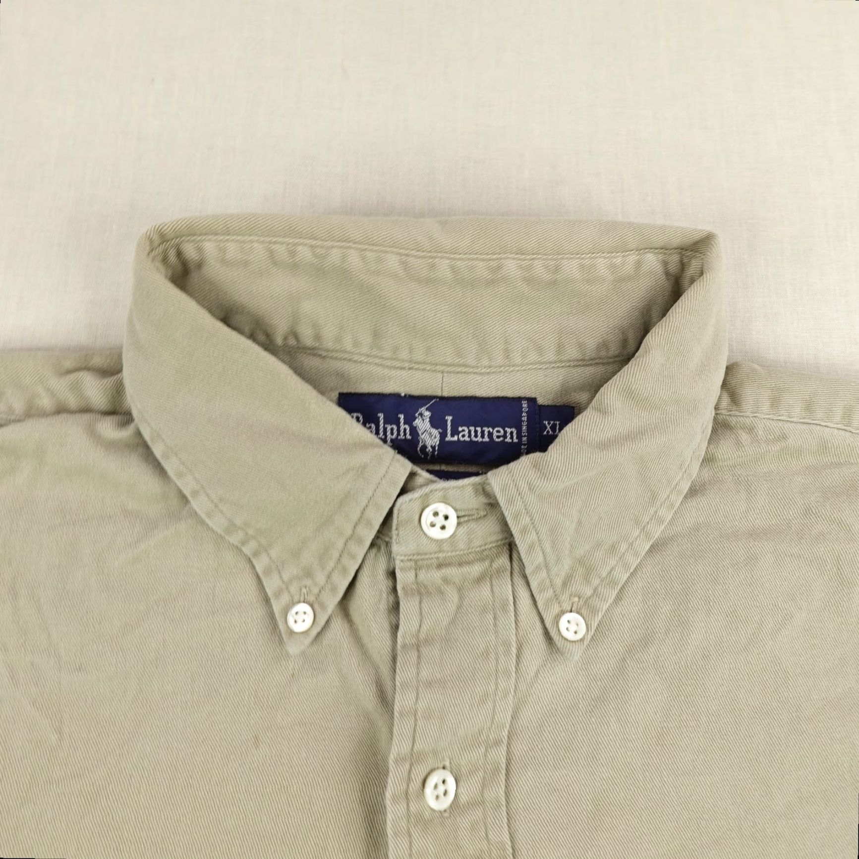 Ralph Lauren VINTAGE Ralph Lauren Shirt Mens XL Tan Twill Button-Up 90s Classic Outdoor Beige Cotton Twill Polo Logo Mens XL Size US XL / EU 56 / 4 - 2 Thumbnail