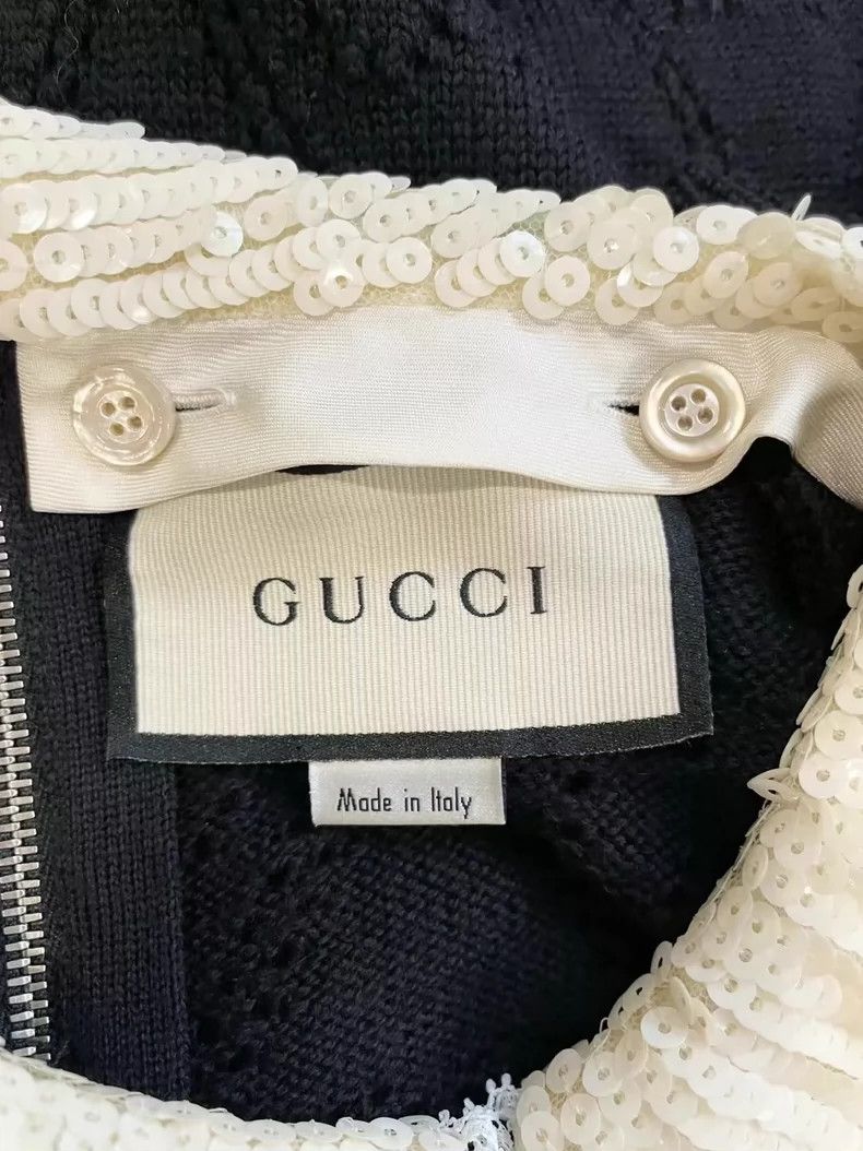 Gucci GucciBead collar dark pattern logo wool knitted dress 2503- Size M / US 6-8 / IT 42-44 - 7 Thumbnail
