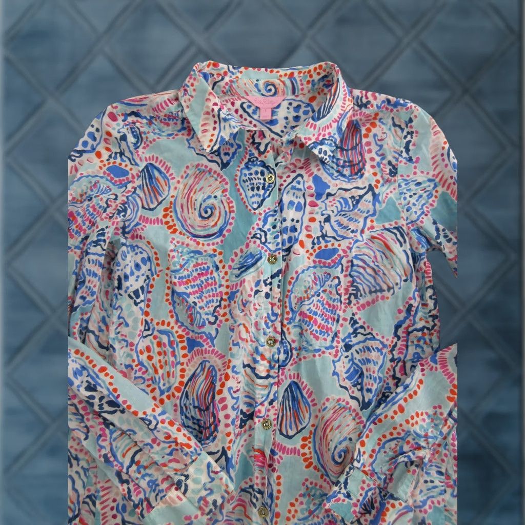 Lilly Pulitzer Lilly Pulitzer Shirt Dress Womens Small Multicolor Seashell Print Button Tunic Size S / US 4 / IT 40 - 1 Thumbnail