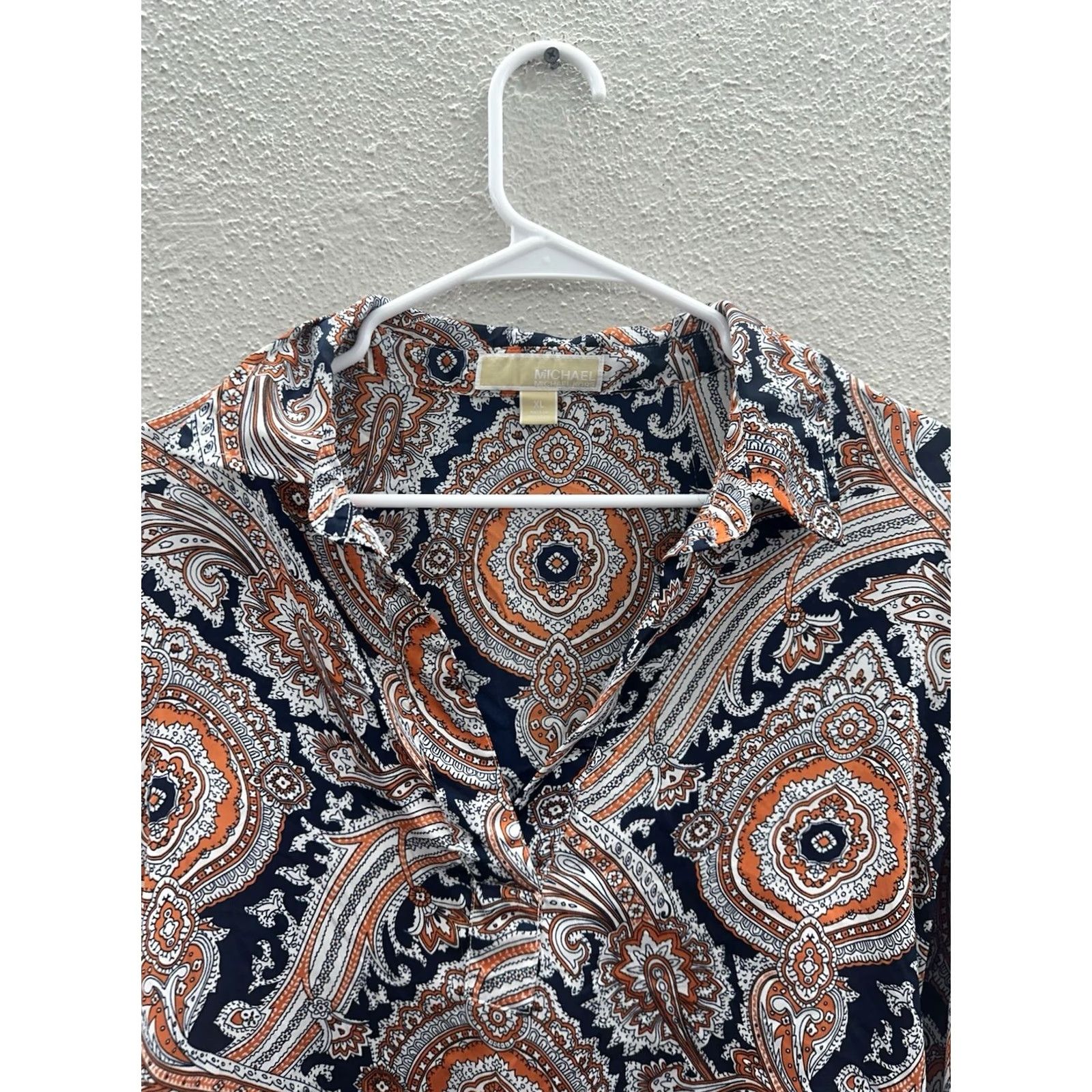 Michael Kors Michael Kors Blouse Womens XL Blue Paisley Collared V-Neck Long Sleeve Size XL / US 12-14 / IT 48-50 - 3 Thumbnail