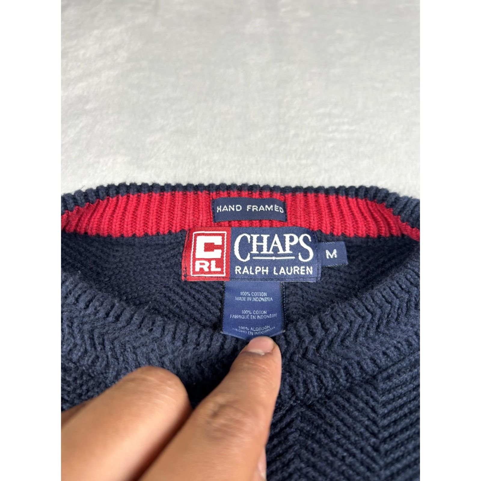 Chaps Chaps Ralph Lauren Sweater Men M Crewneck Navy Blue Herringbone Cotton Pullover Crest Size US M / EU 48-50 / 2 - 4 Thumbnail