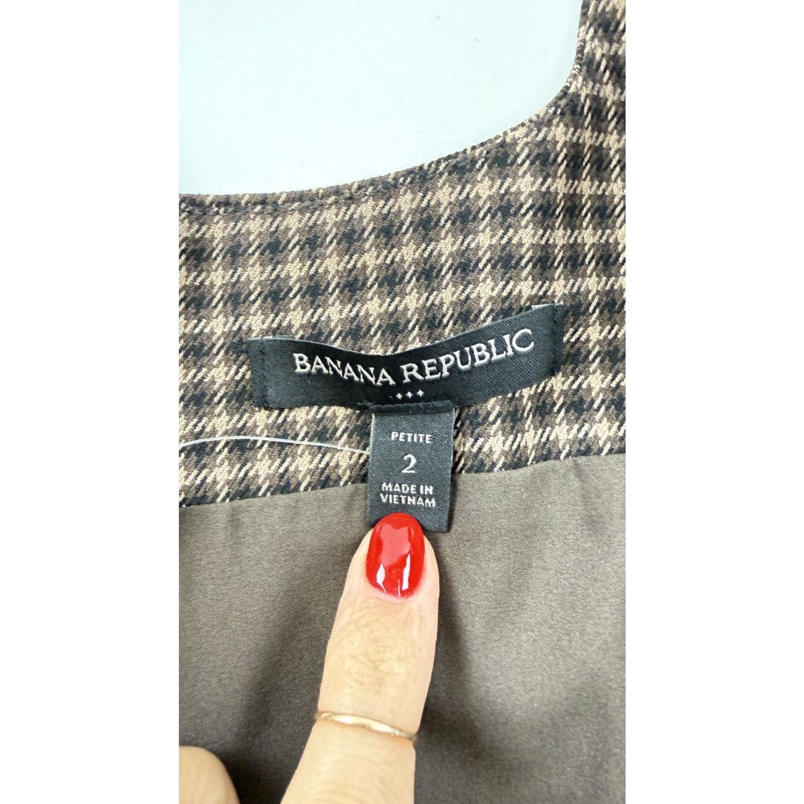 Banana Republic Banana Republic Dress Womens 2P Petite Brown Houndstooth Sheath Square Neck Size XS / US 0-2 / IT 36-38 - 2 Thumbnail