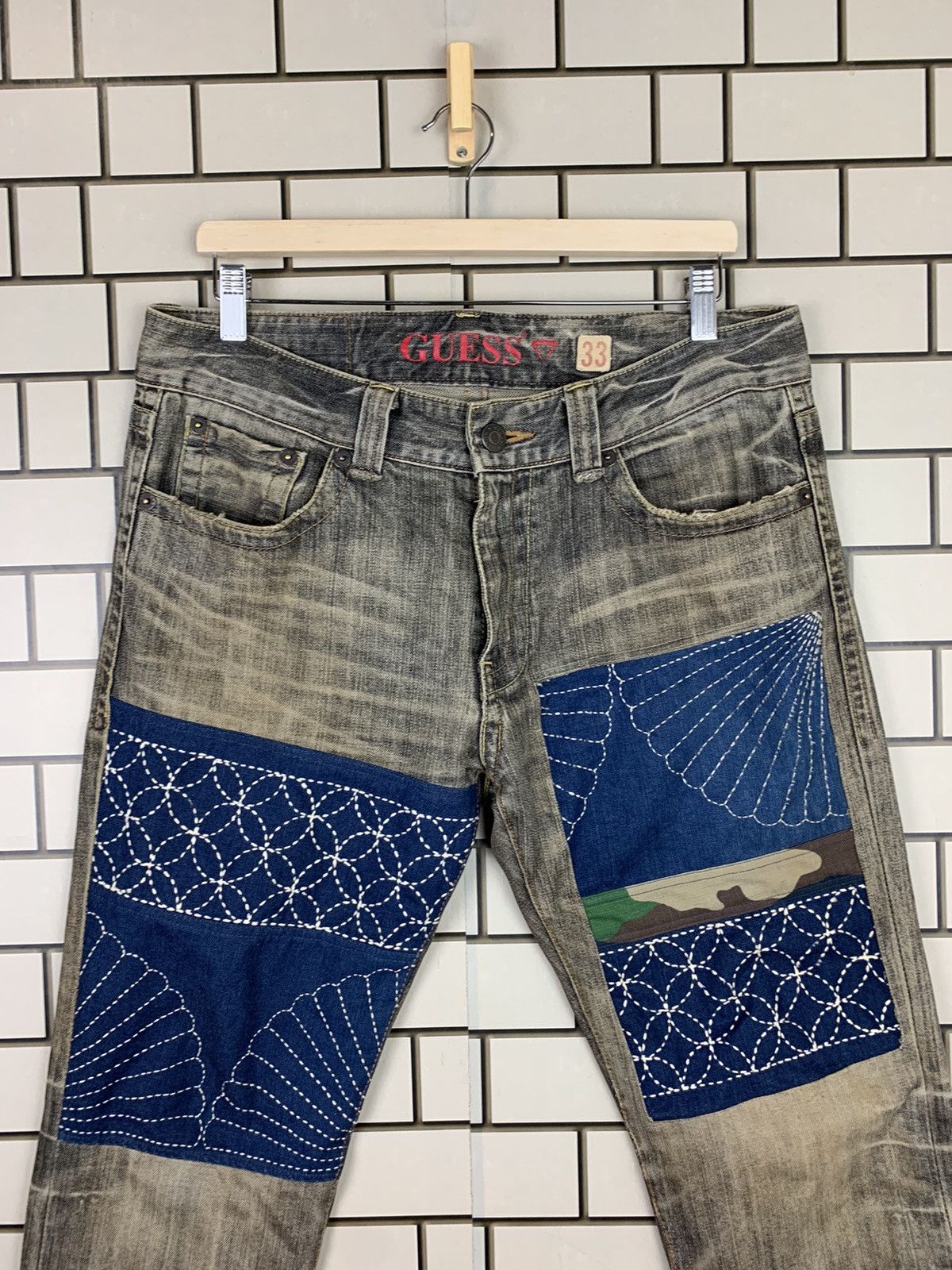 Guess Vintage Guess Custom Patchwork Distressed Denim Pants Size US 35 - 3 Thumbnail