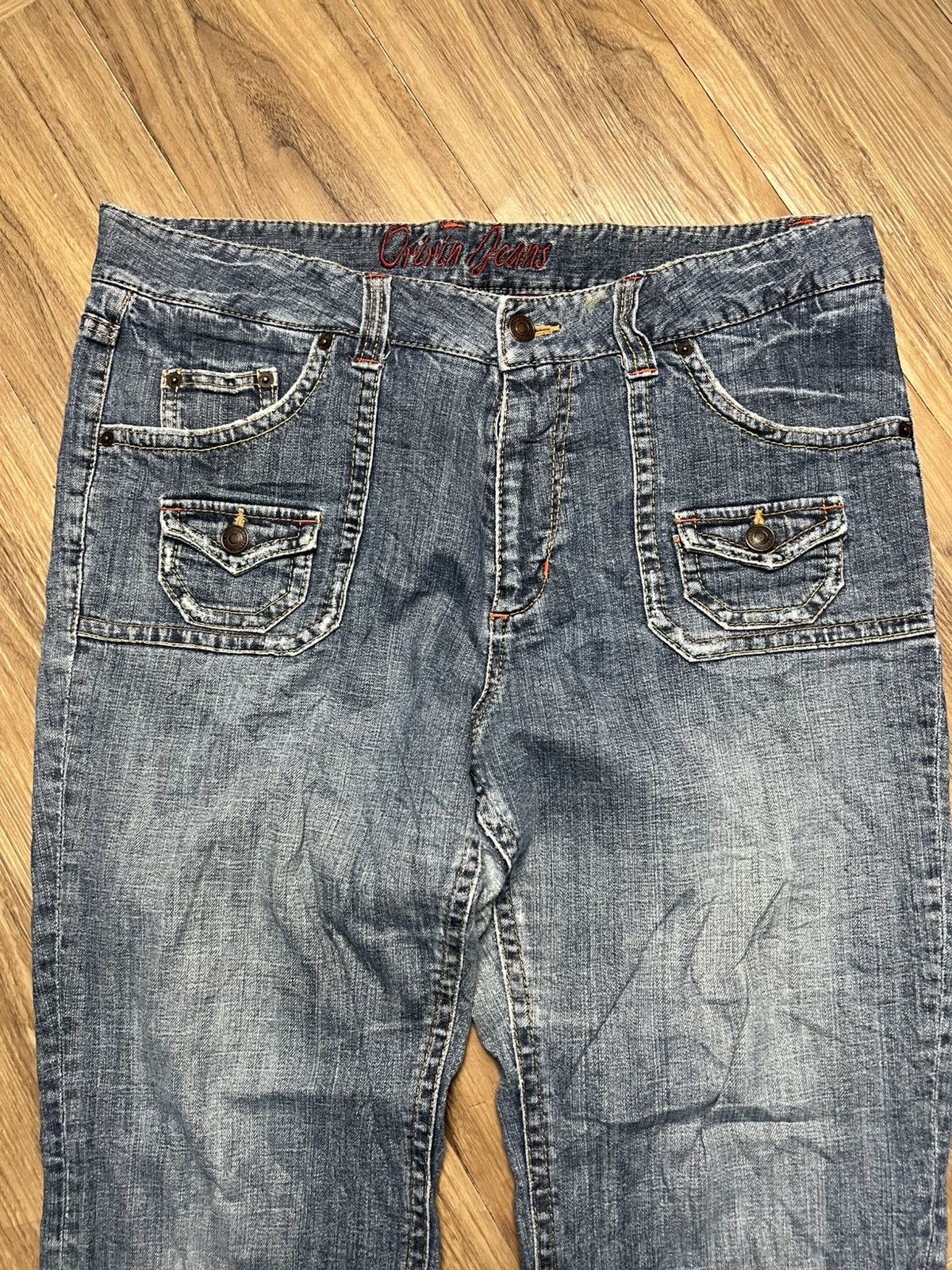 Japanese Brand Vintage Ovrivin Bootcut Jeans with Cargo Flap Pockets (43) Size US 37 - 3 Thumbnail