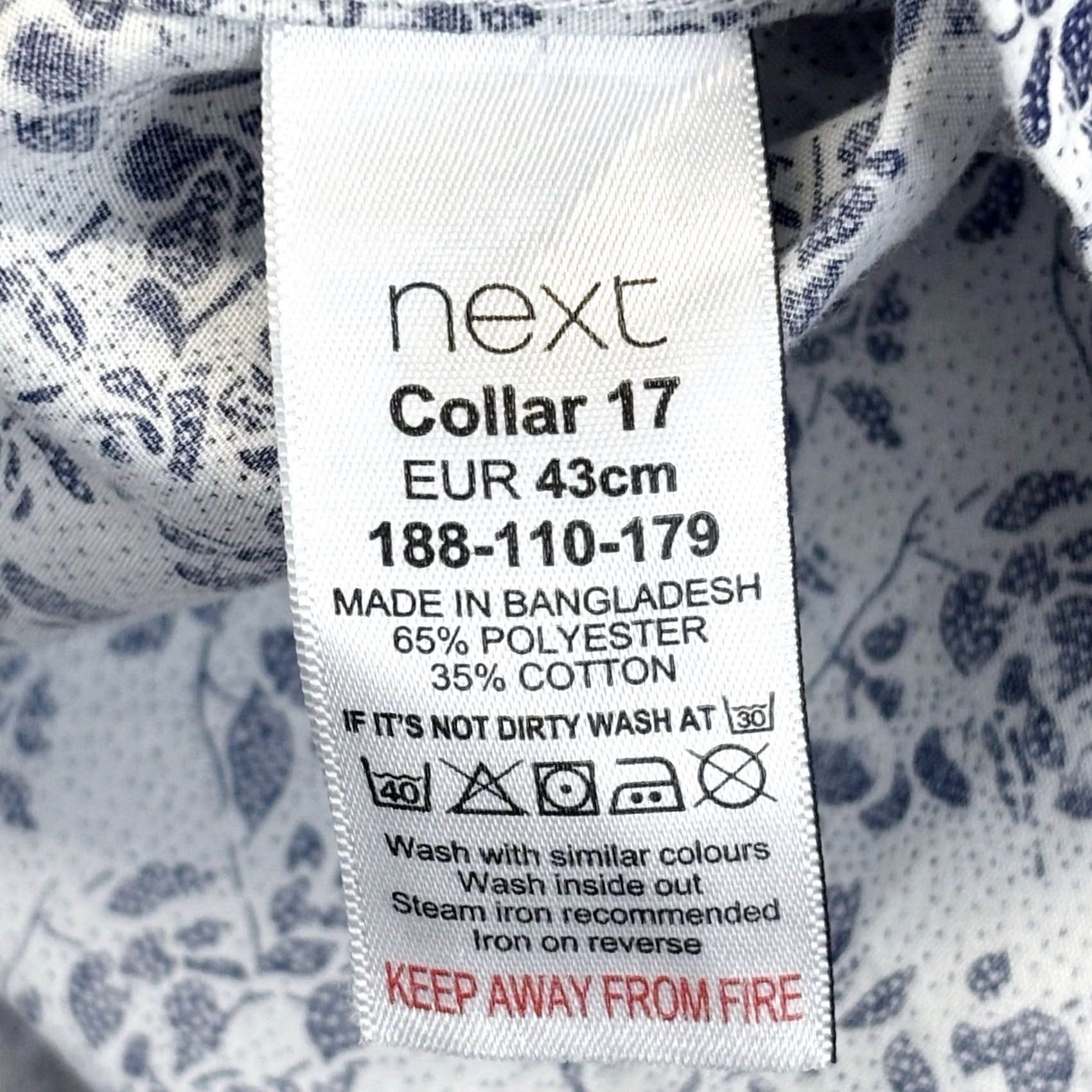 NEXT NEXT Slim Fit Shirt Mens 17/43 Navy White Floral Print Dress Shirt Long Sleeve Collared Button Formal Vintage No Size US XL / EU 56 / 4 - 8 Thumbnail