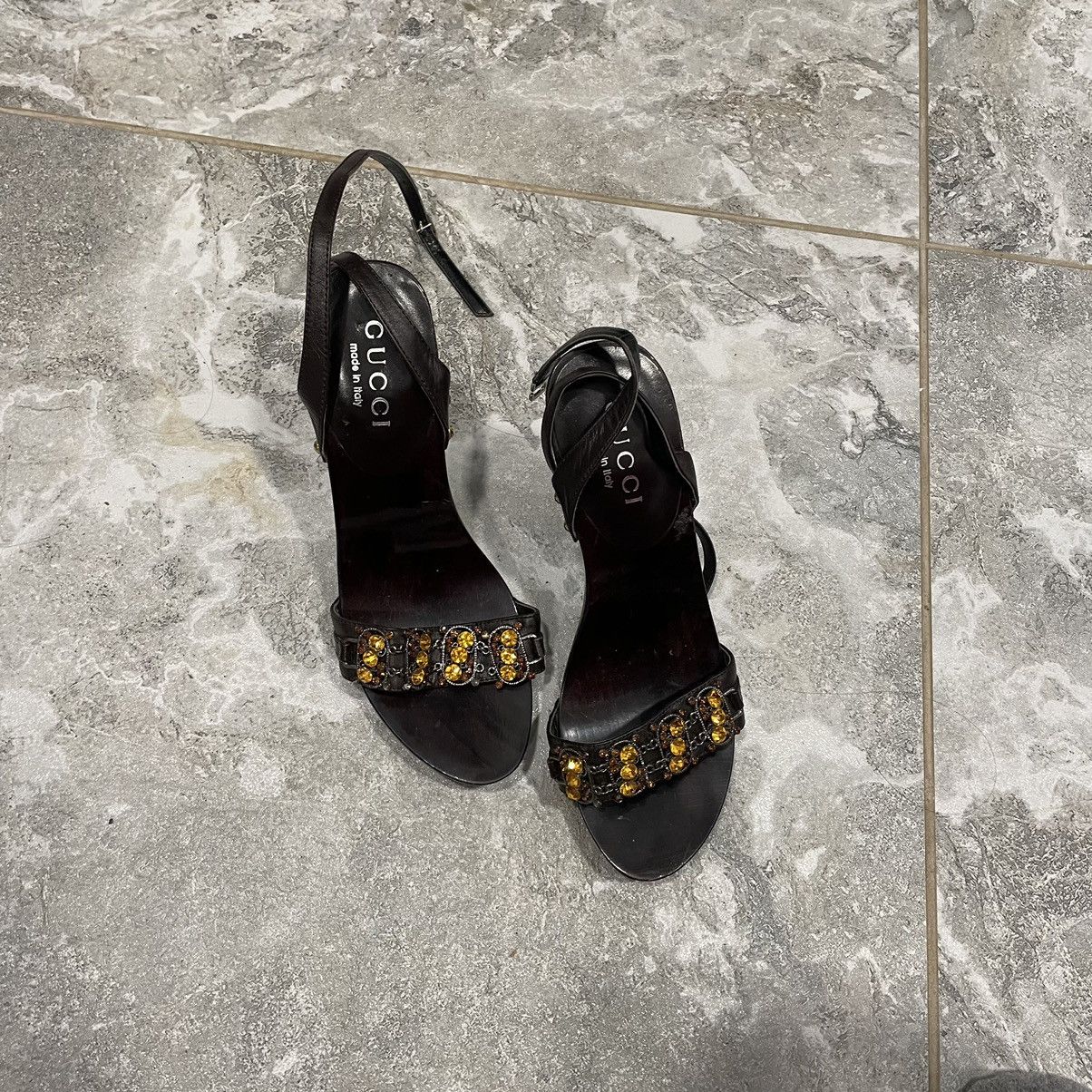 Vintage Vintage Gucci brown tree Heels sandals platform Size US 6 / IT 36 - 1 Thumbnail