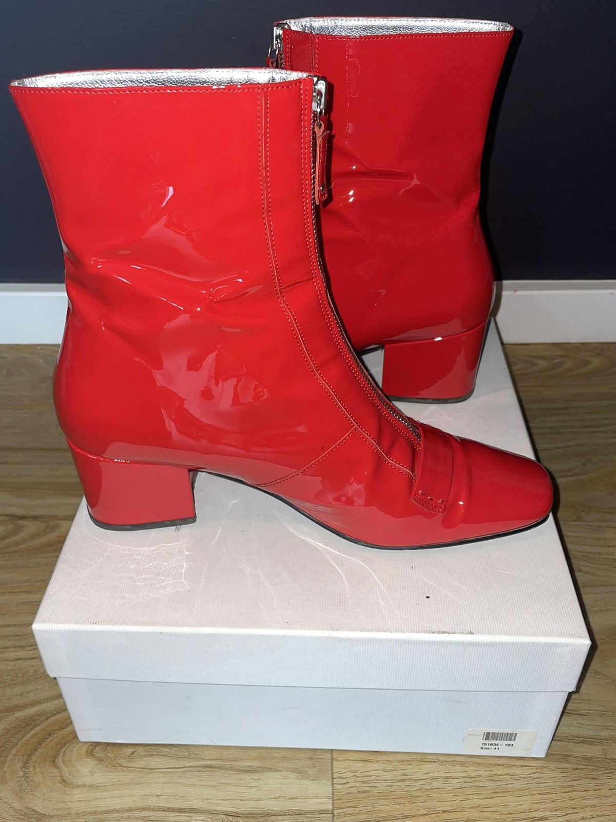 DORA TEYMUR DORATEYMUR Candy Apple Red Patent Leather Ankle Boot Size US 11 / IT 41 - 2 Thumbnail