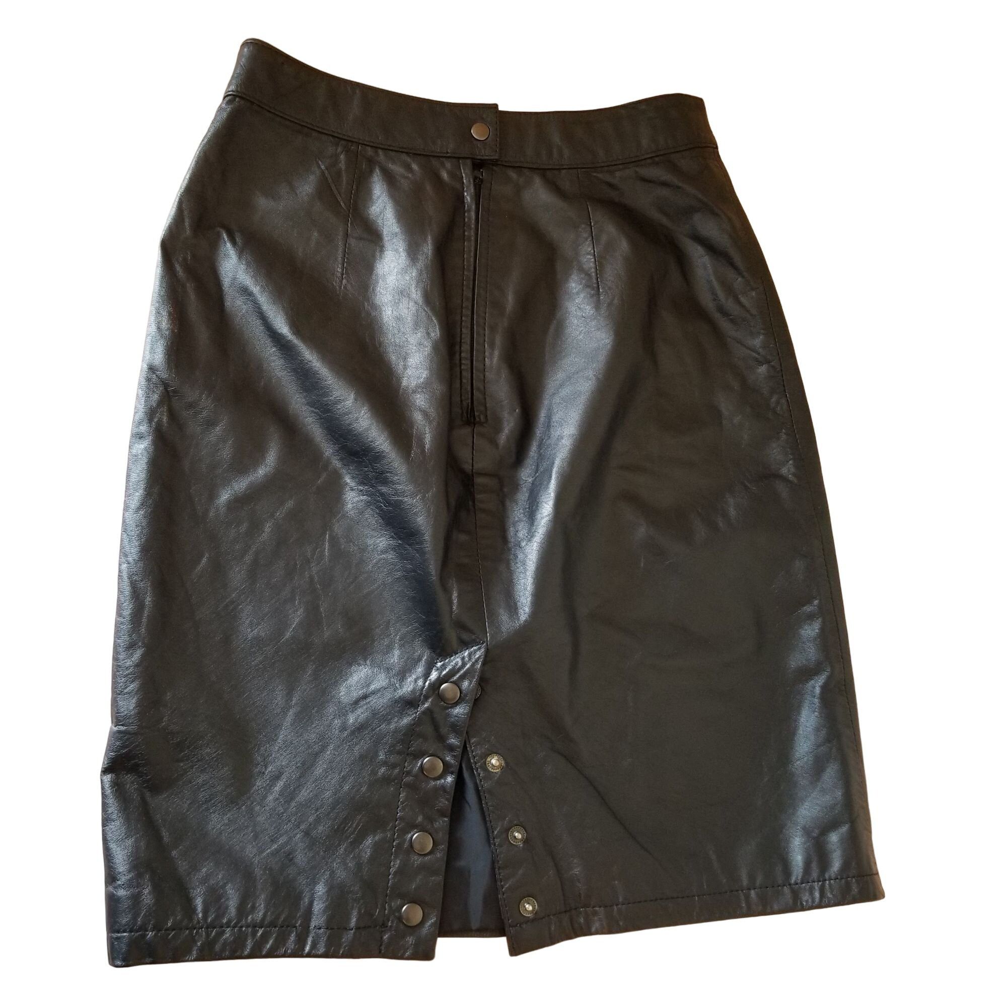 Other GIII Black Pencil Leather Skirt High Waisted Back Slit Goth Size 32" / US 10 / IT 46 - 2 Thumbnail