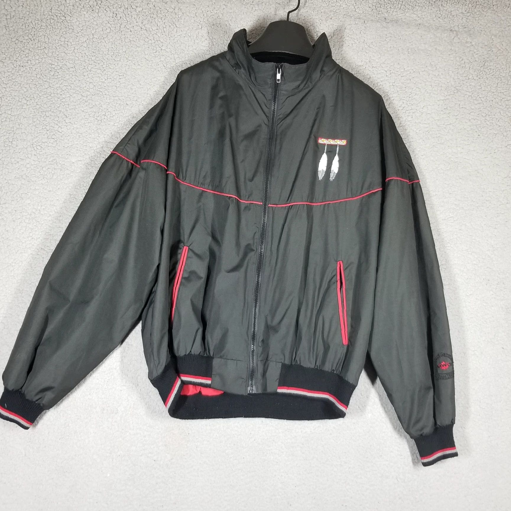 CO Vintage Mid-West Garment Co Jacket Mens XL Black Red Feathers Embroidered 90s Size US L / EU 52-54 / 3 - 3 Thumbnail