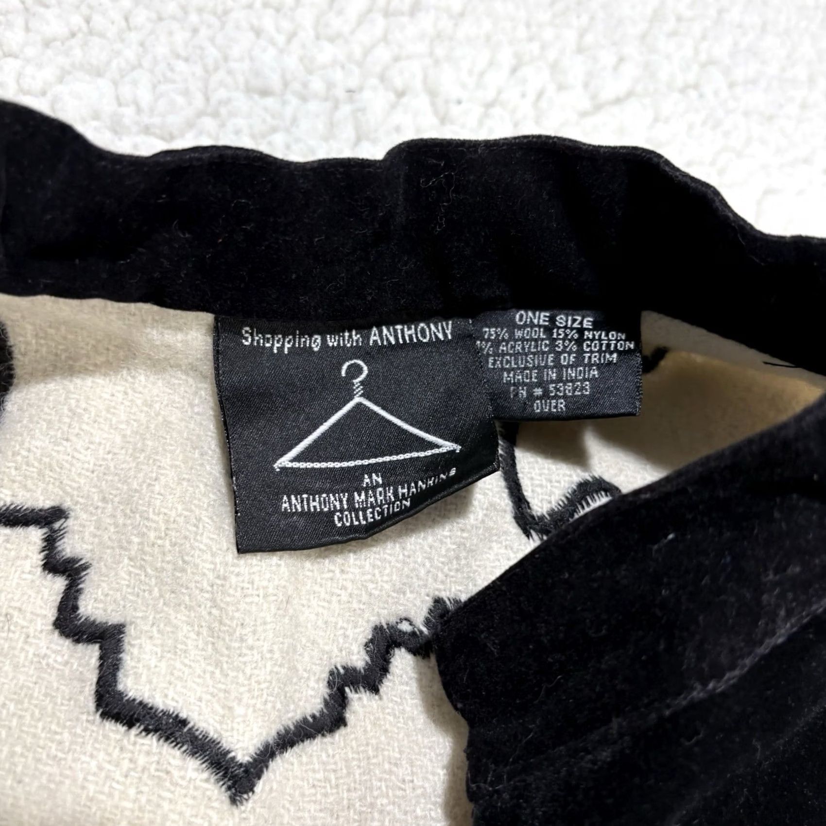 Vintage VINTAGE Anthony Mark Hankins Poncho Cape Cream Black Wool Blend One Size Western Aztec Size ONE SIZE - 3 Thumbnail
