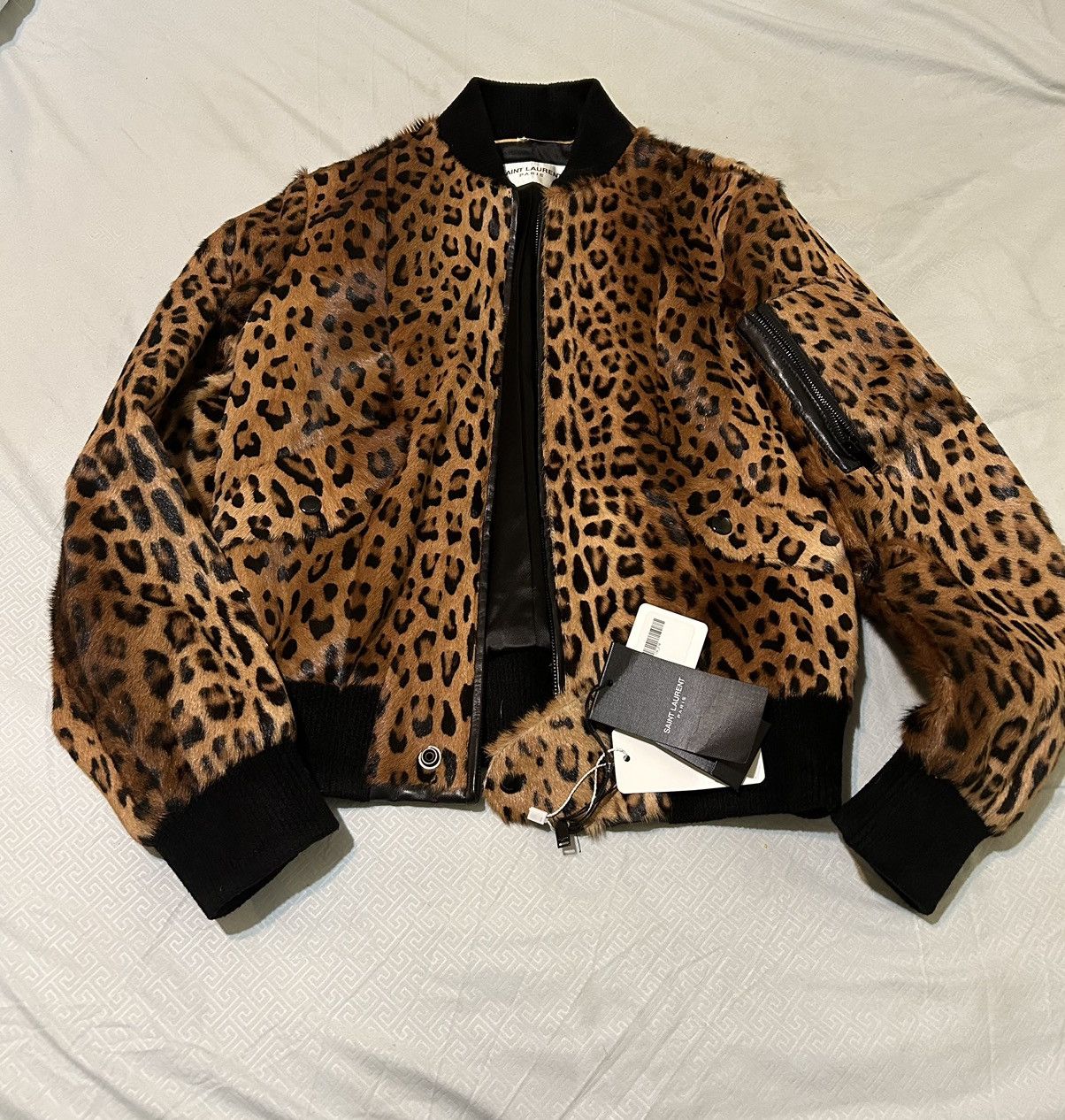 image of Saint Laurent Paris Saint Laurent Leopard Bomber, Women's (Size XS)