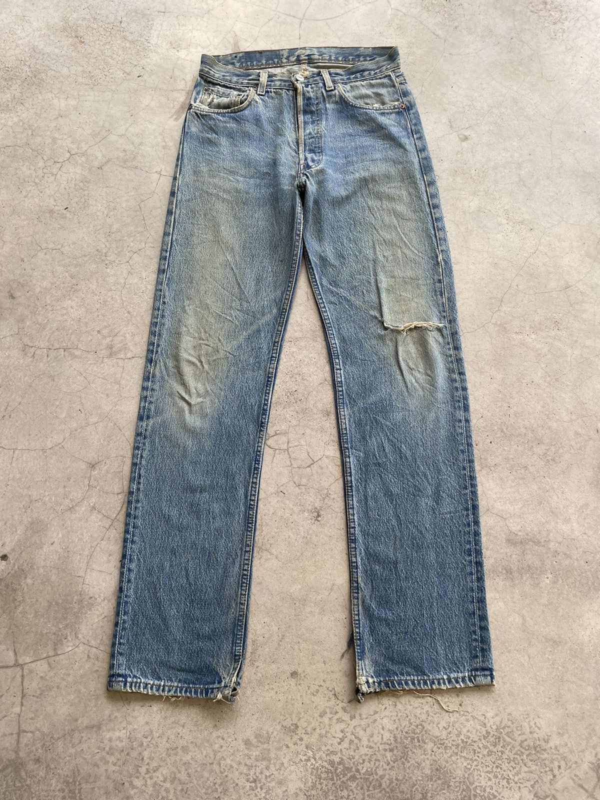 image of 90's Levis 501 Distressed Jeans in Light Blue Wash, Men's (Size 30)