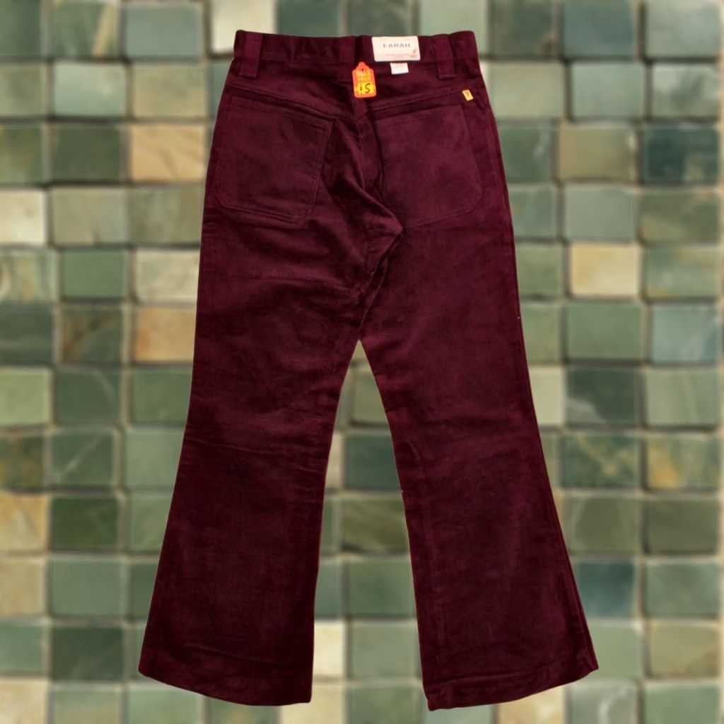 Farah VINTAGE Farah 60s Pants Flare Men’s VTG 1960s NOS Velvet Wine Burgundy 28 Short Hippy Jeans Shirt? Size US 28 / EU 44 - 1 Thumbnail