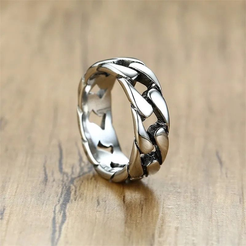 Jewelry Hard Curb Link Chain Hollom Ring 7mm Size ONE SIZE - 3 Thumbnail