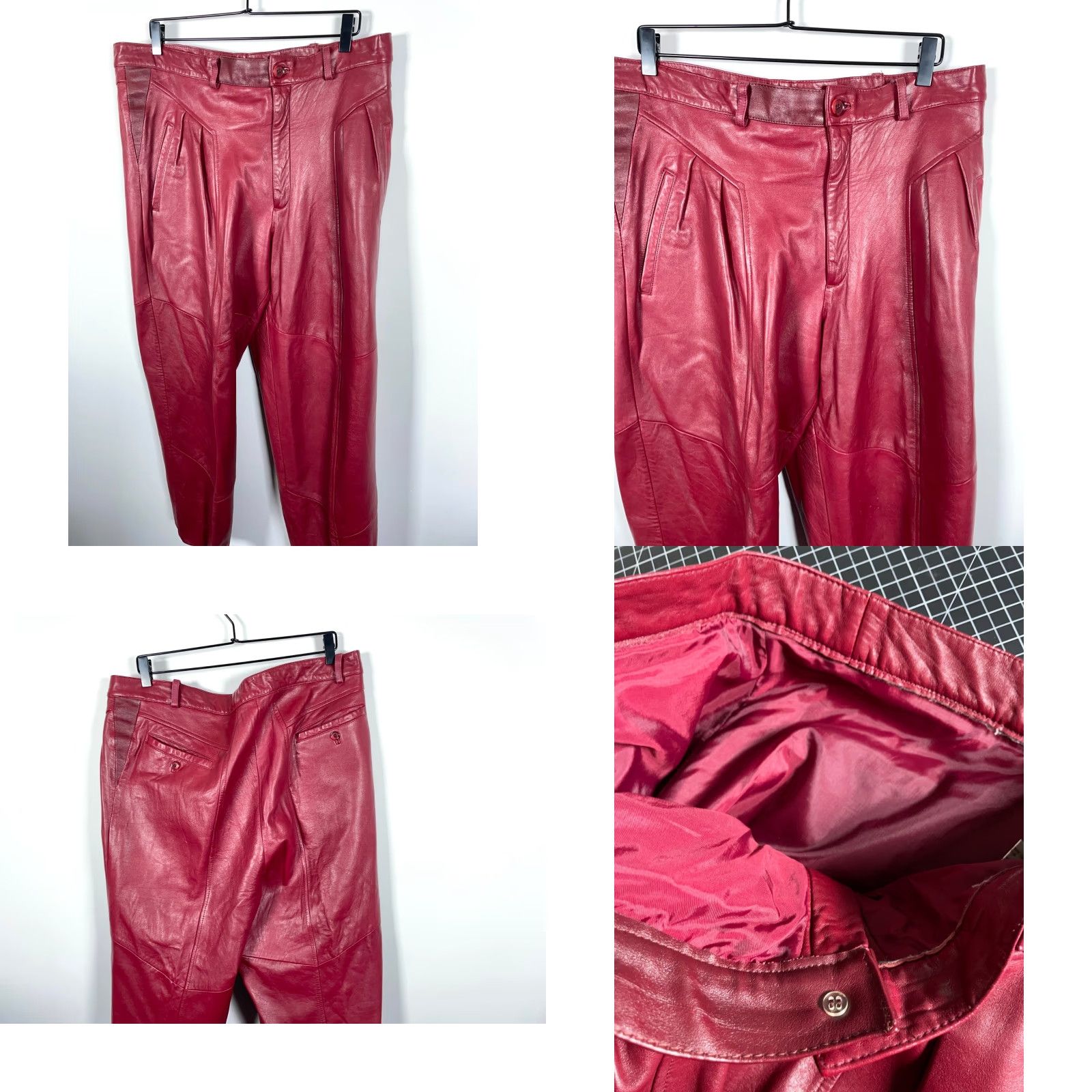 Vintage VINTAGE Saxony Leather Pants Men’s 36 x 29 Red Pleated Zip Up Biker 90s Size US 36 / EU 52 - 9 Thumbnail