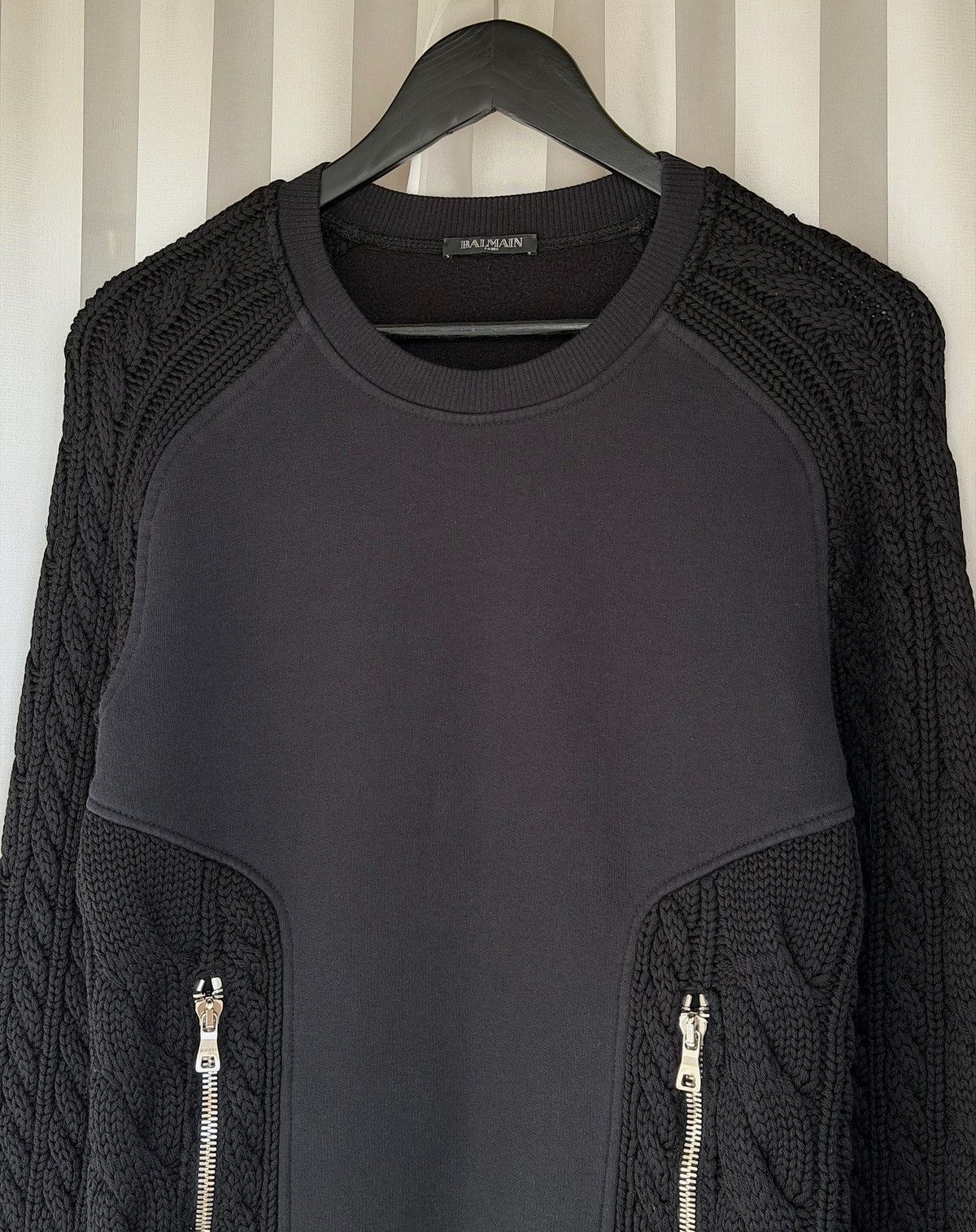 Balmain BALMAIN FW2014 Army Cabel Knit Zip Sweater Decarnin Black Size US M / EU 48-50 / 2 - 1 Thumbnail