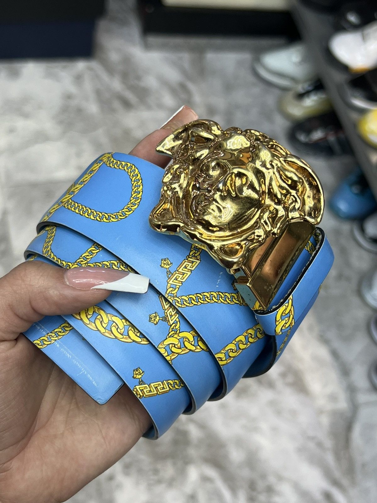 Versace Versace Blue Motif Belt Size 42 - 1 Thumbnail