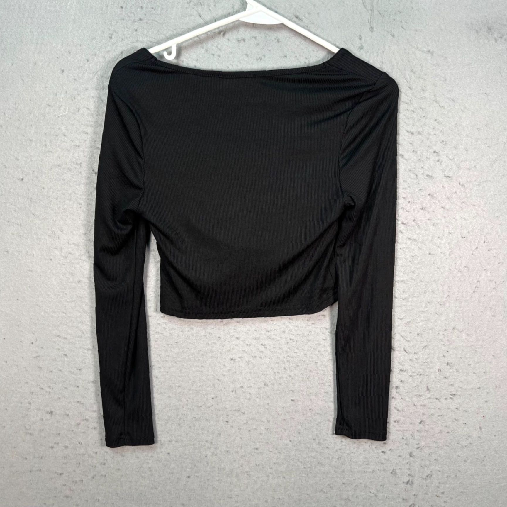 Cider Cider Blouse Shirt Womens Small Black Long Sleeve Square Neck Ruched Cropped Top Size S / US 4 / IT 40 - 2 Thumbnail