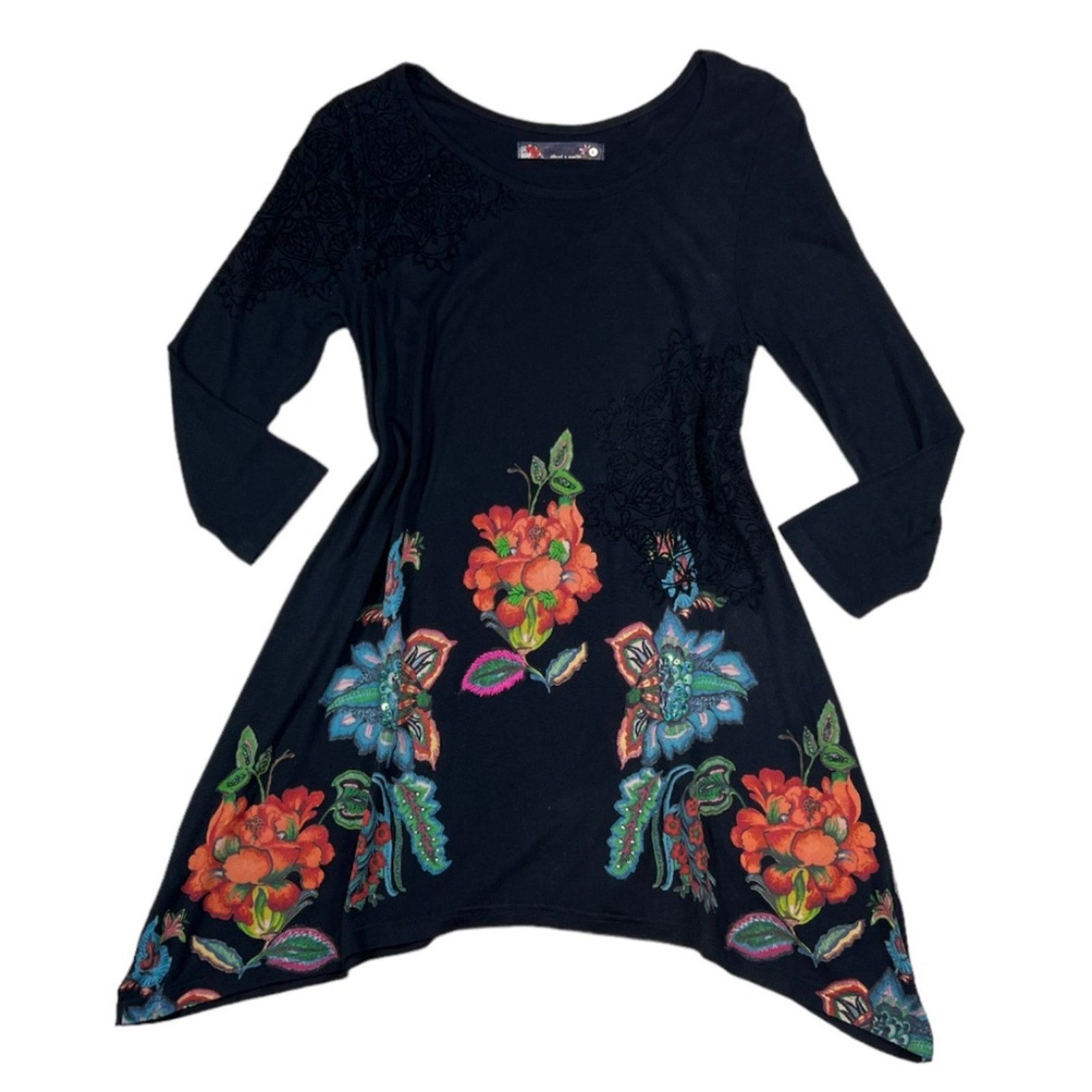Desigual Desigual Black Floral Top | Size L Size L / US 10 / IT 46 - 1 Thumbnail