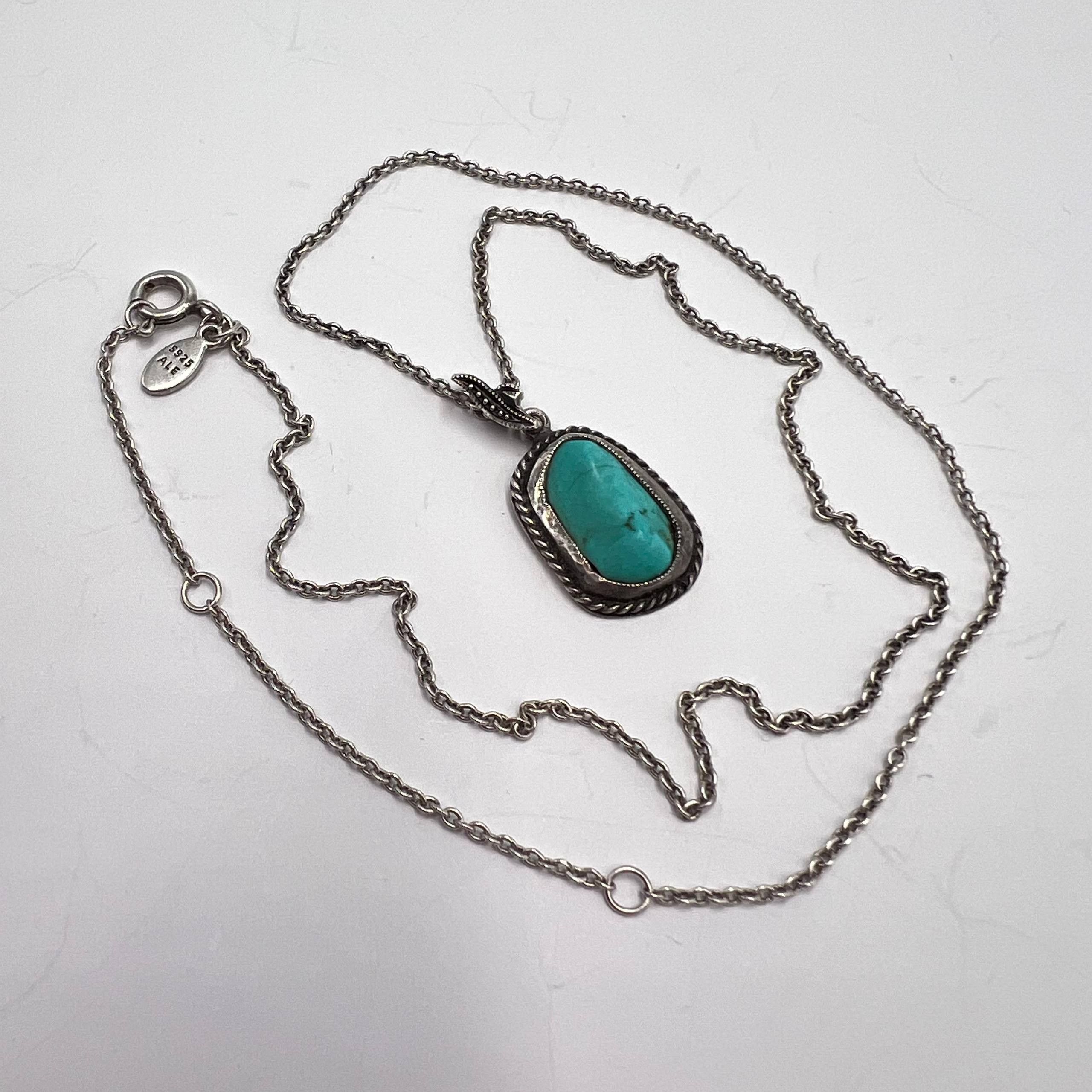 Vintage Vintage Sterling Silver 925 Turquoise Pendant Necklace Size ONE SIZE - 5 Thumbnail