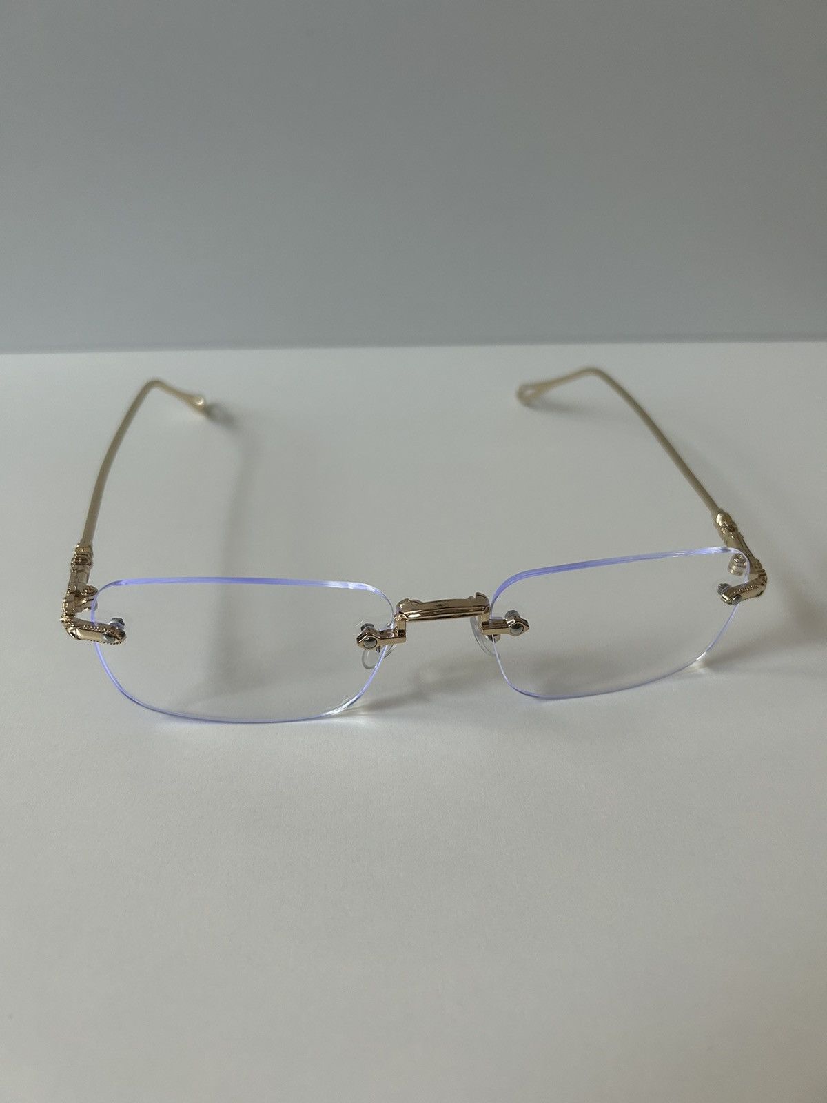 Japanese Brand × Vintage 90s Y2K retro style gold cross rimless blue tint lux glasses Size ONE SIZE - 7 Thumbnail