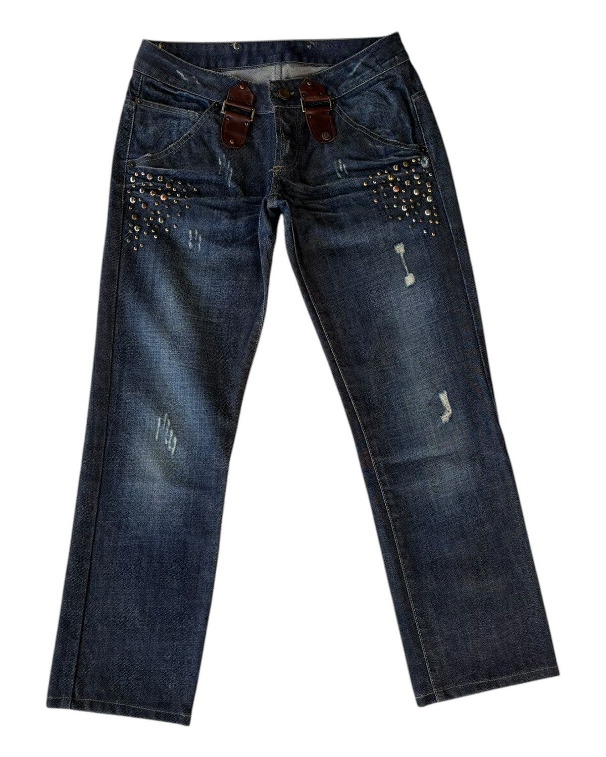 Japanese Brand Anna Biagini Leopard Pocket Studded Distressed Denim Jeans Size 30" / US 8 / IT 44 - 5 Thumbnail