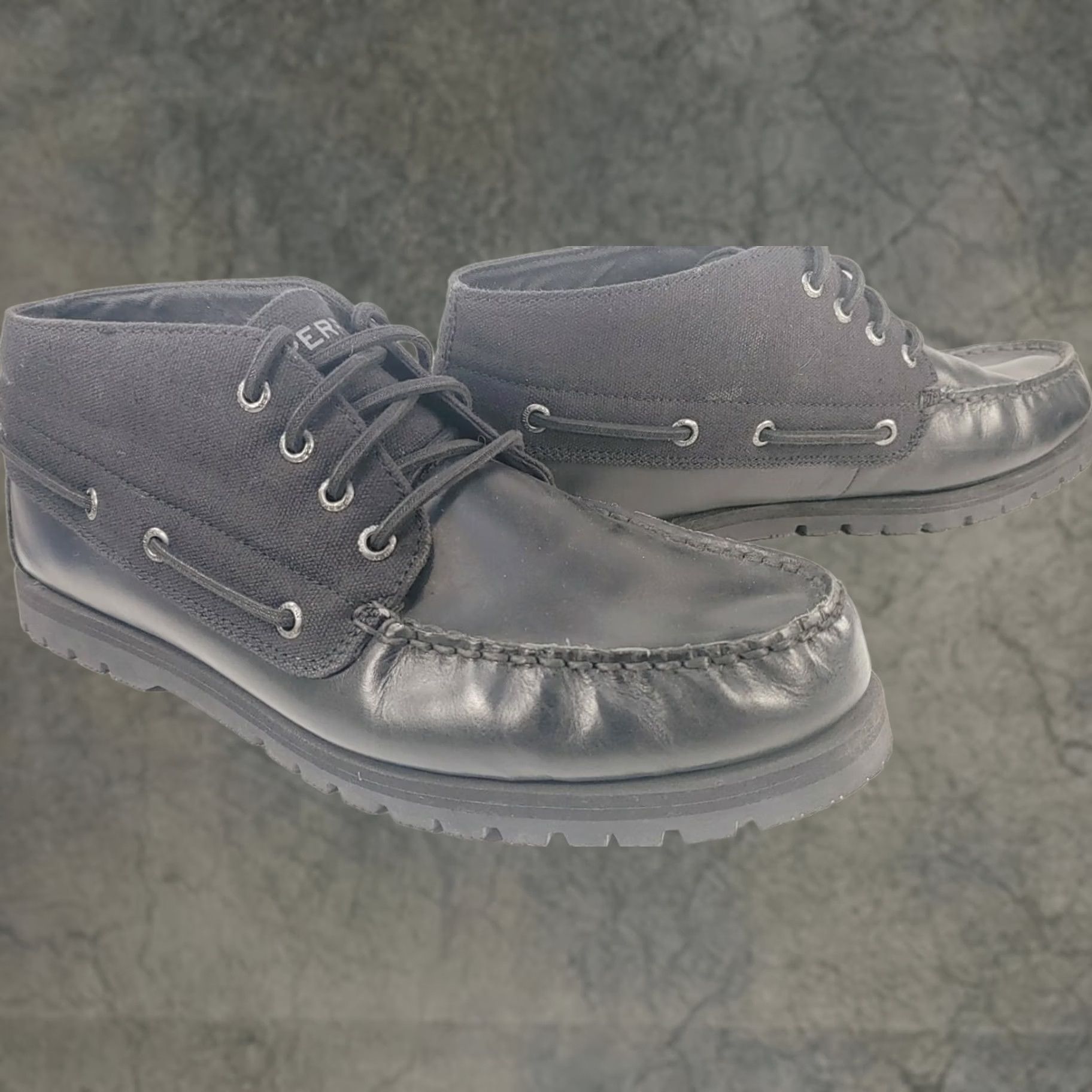 Sperry Sperry Top-Sider Leeward Mini Lug Chukka Boots STS18292 Black Leather Mens 11M Shoe, Boot, Lug, Canvas, Leather, Sperry Top-Sider Leeward, Mens, 11M Size US L / EU 52-54 / 3 - 1 Thumbnail