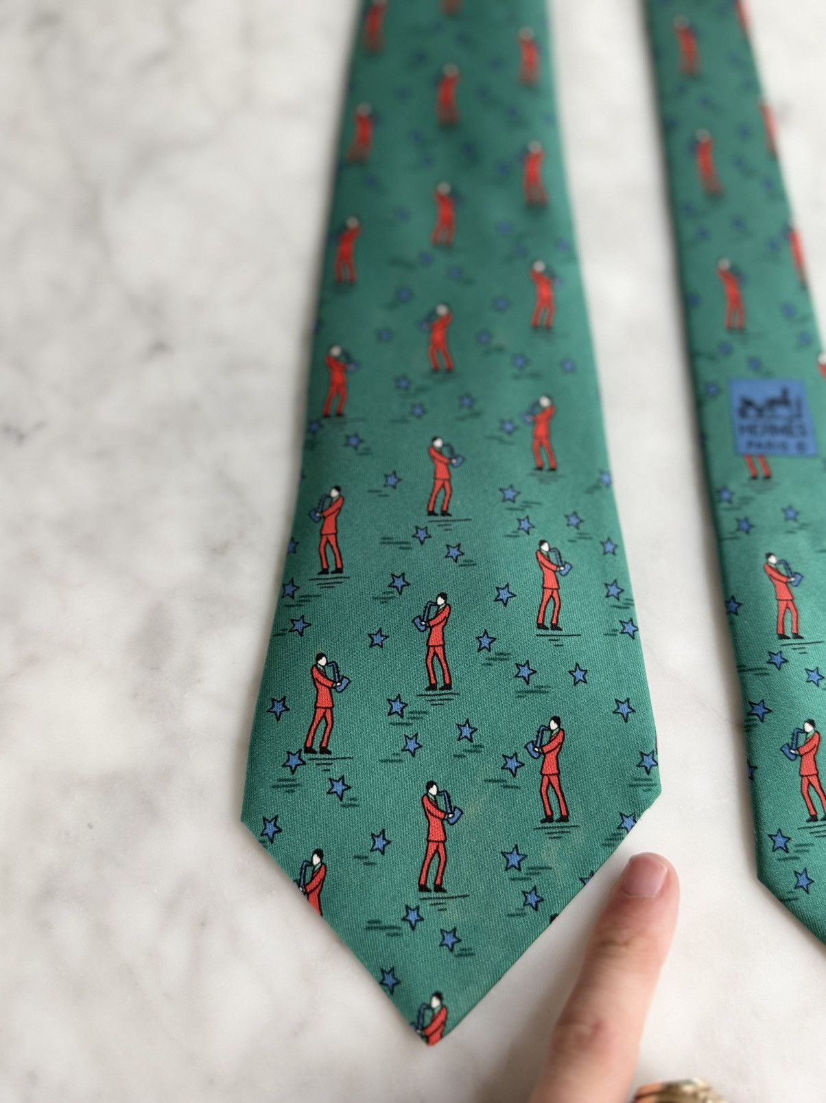 Hermes Hermes Tie 7551 SA Jazz Saxophonist Green 100% Silk MIFrance Size ONE SIZE - 10 Thumbnail