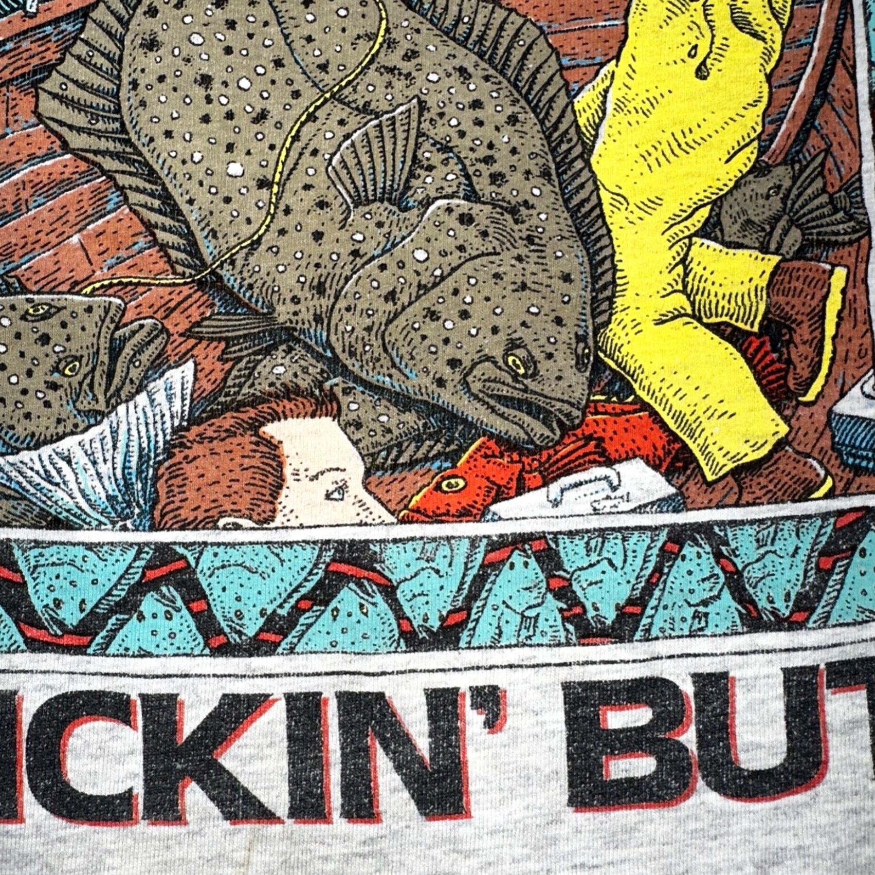Lee VINTAGE Lee T-Shirt Men Medium Gray Fish Graphic 90s Alaska Halibut Kickin Butt Summer Fall Winter Spring Size US M / EU 48-50 / 2 - 4 Thumbnail
