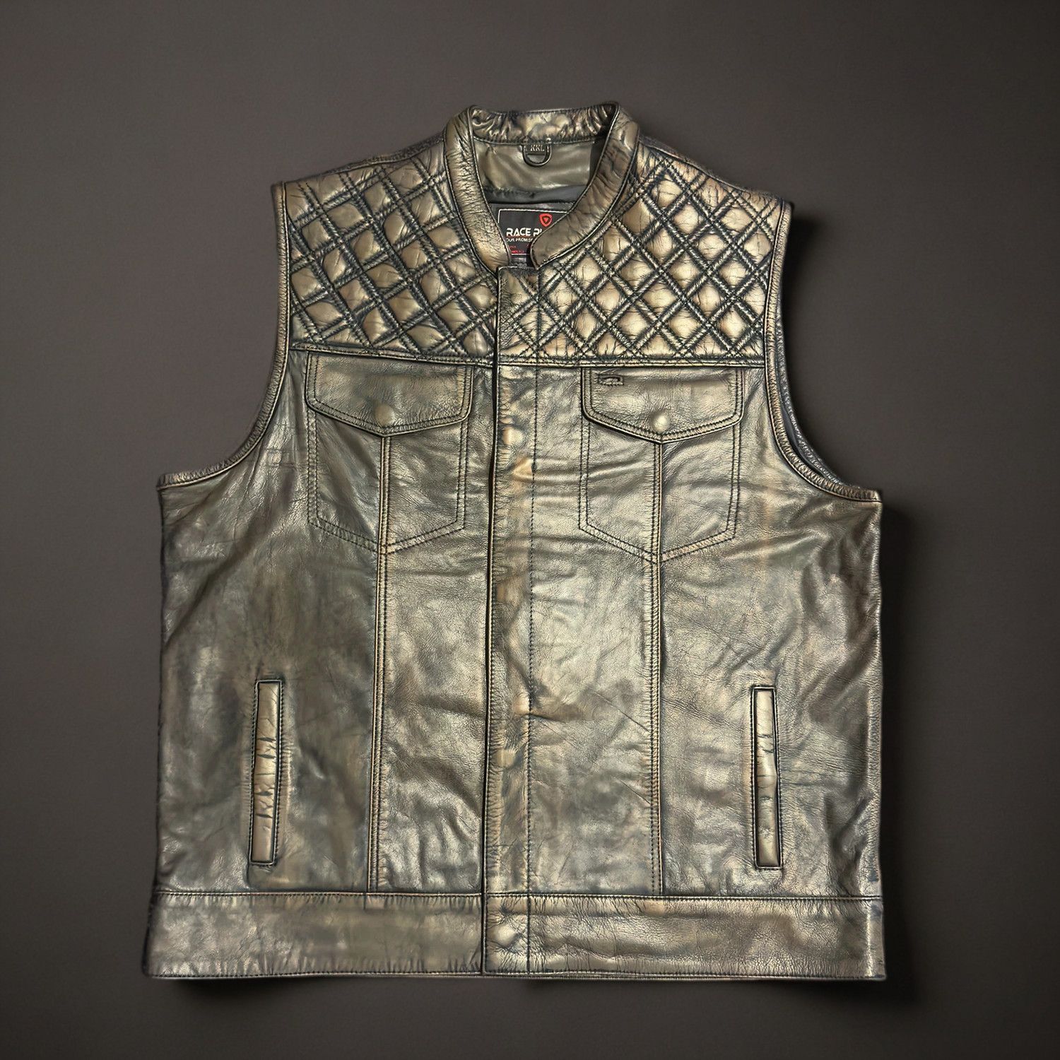 Genuine Leather × Vintage Leather Waistcoat Leather Vest Biker Motorcycle Club Vest Size US XXL / EU 58 / 5 - 1 Thumbnail