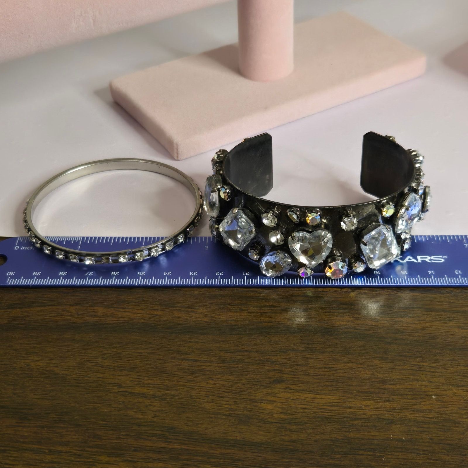 Vintage Clear Rhinestone Wide Bangle & Slender Tennis Bracelet Set Size ONE SIZE - 8 Thumbnail