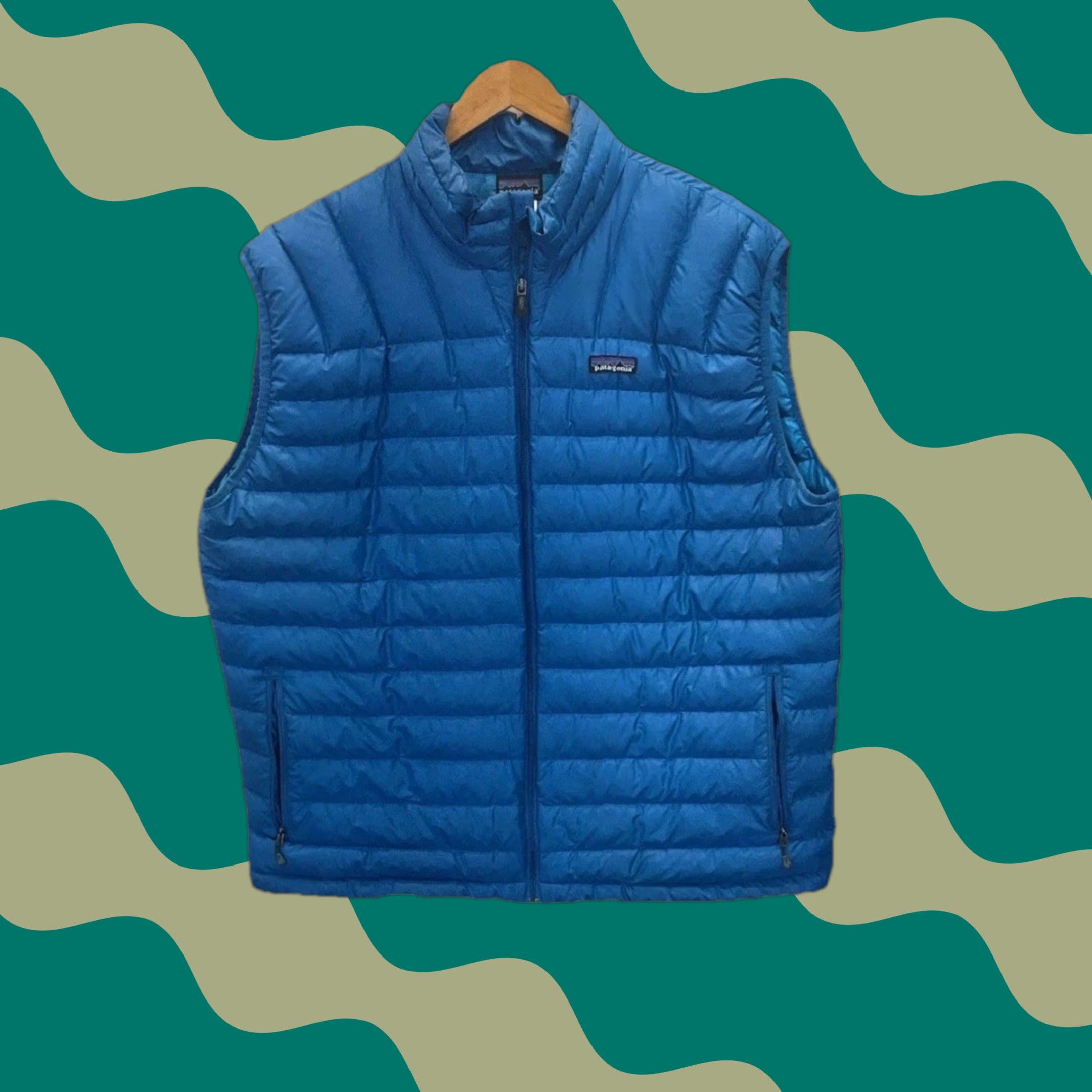 Patagonia Vest Men's Down Blue Insulated Zip Up Outdoor XXL Puffer Quilted Casual EUC