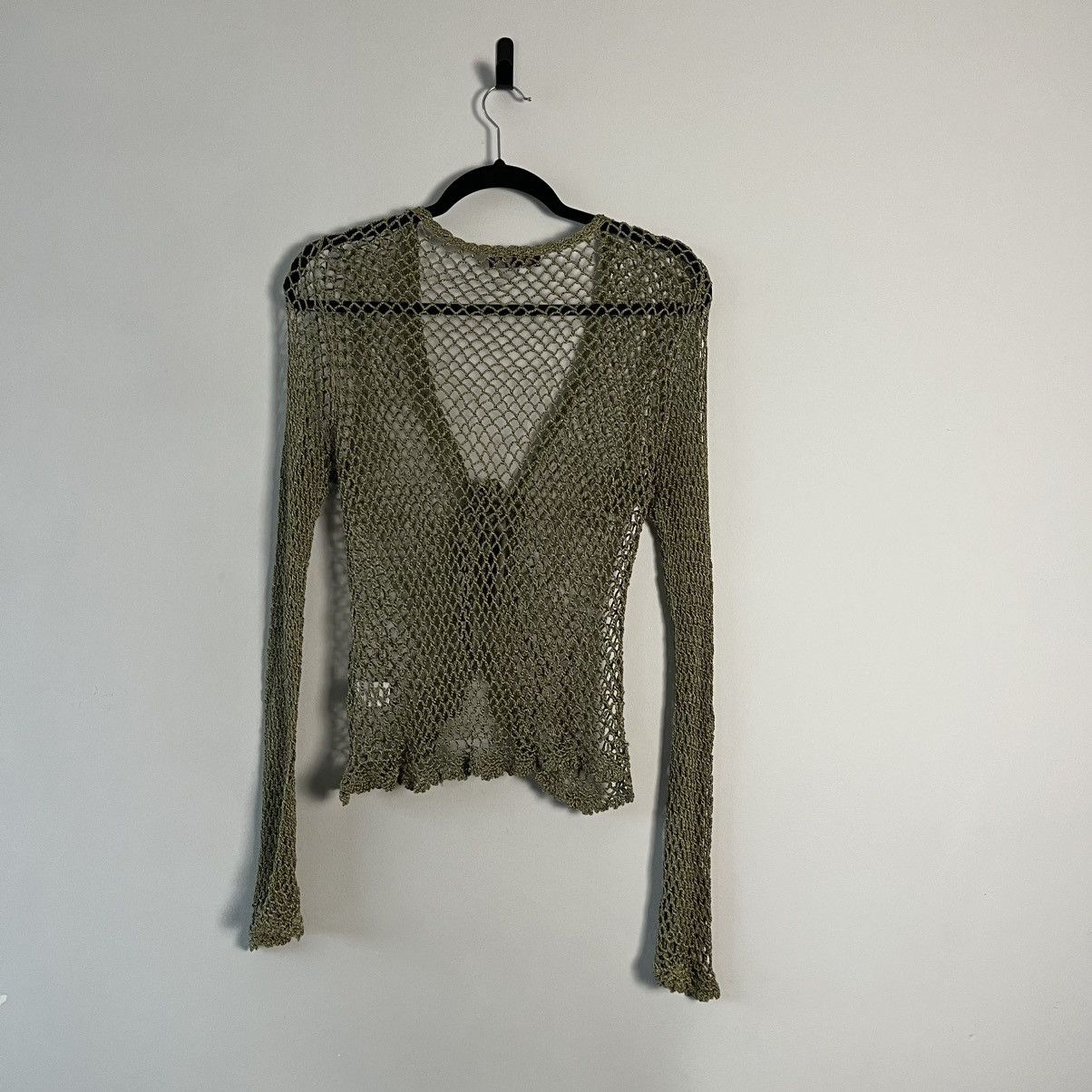 Handmade Y2K Olive Knit Mesh Top With Flared Sleeves Size M / US 6-8 / IT 42-44 - 7 Thumbnail