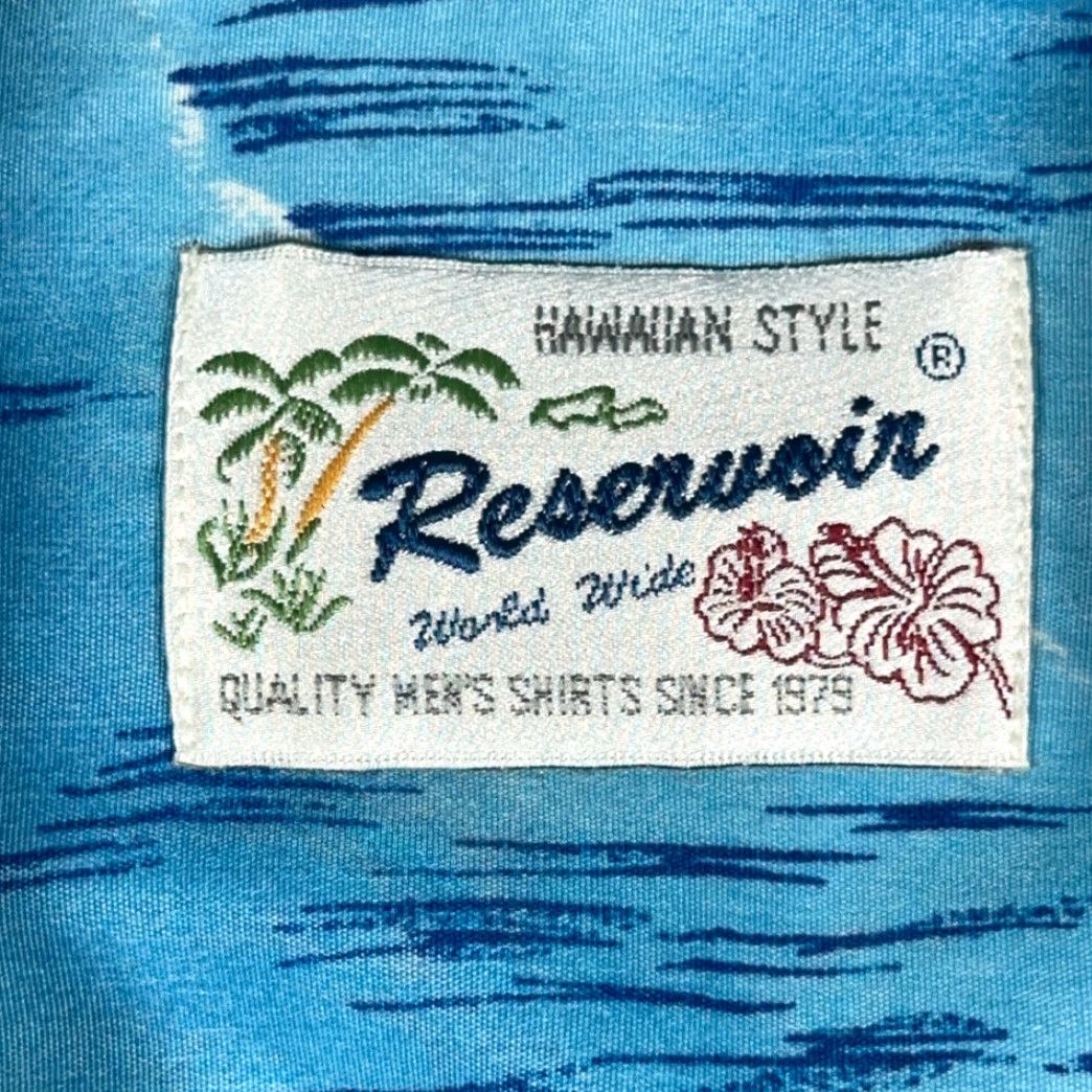 Vintage VINTAGE Reservoir Hawaiian Shirt Adult LARGE Blue Ocean Beach Palms Tropical 80s Button-Up Short Sleeve Mens Size US L / EU 52-54 / 3 - 4 Thumbnail